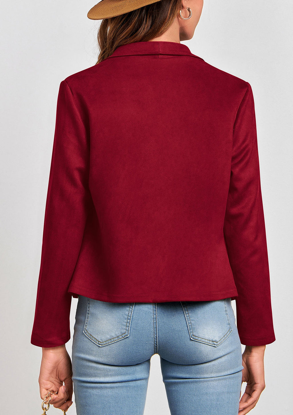 Women's Faux Suede Jackets Fashion Fall Clothes Long Sleeve Open Front Cropped Coat Outwear