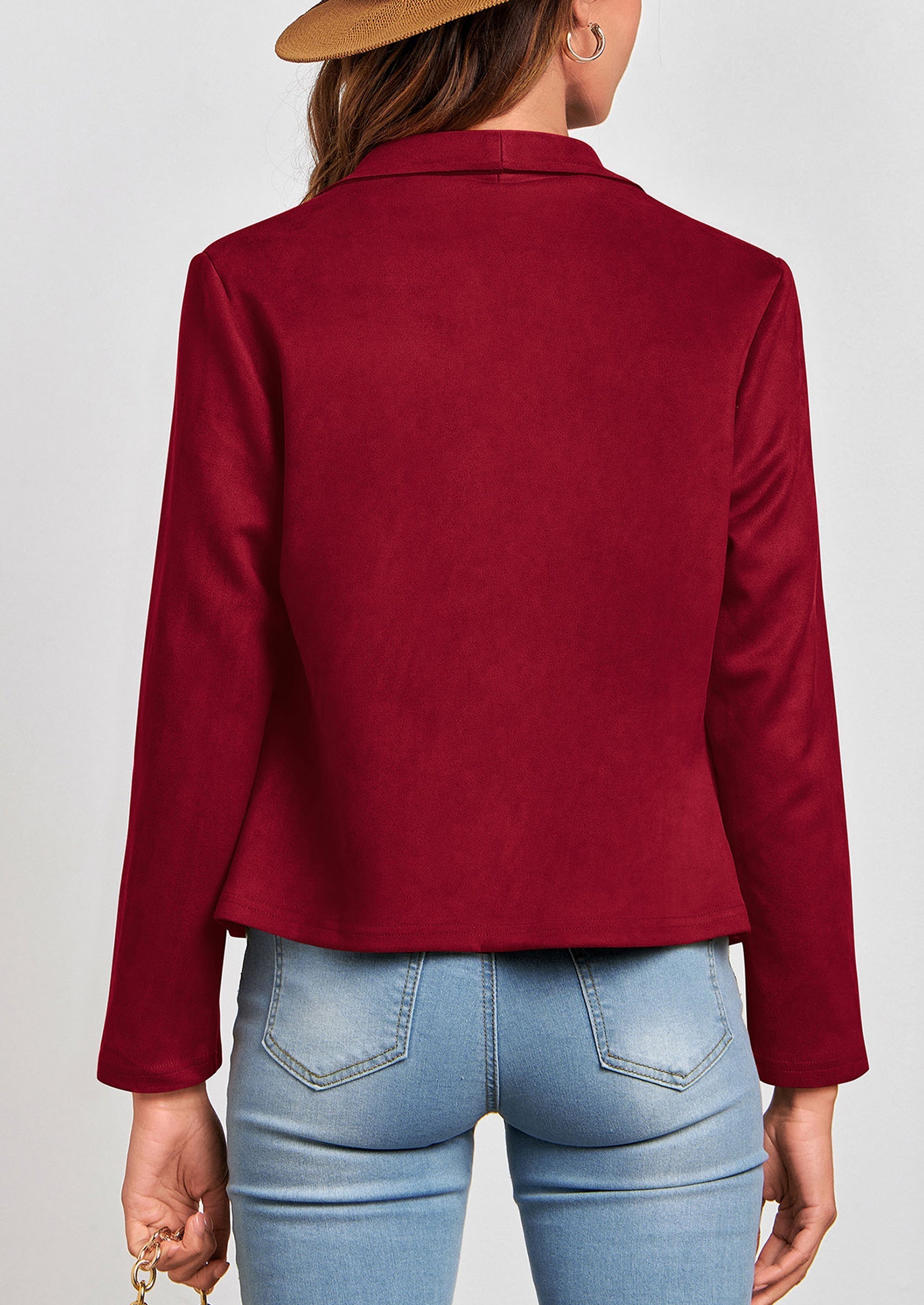 Women's Faux Suede Jackets Fashion Fall Clothes Long Sleeve Open Front Cropped Coat Outwear