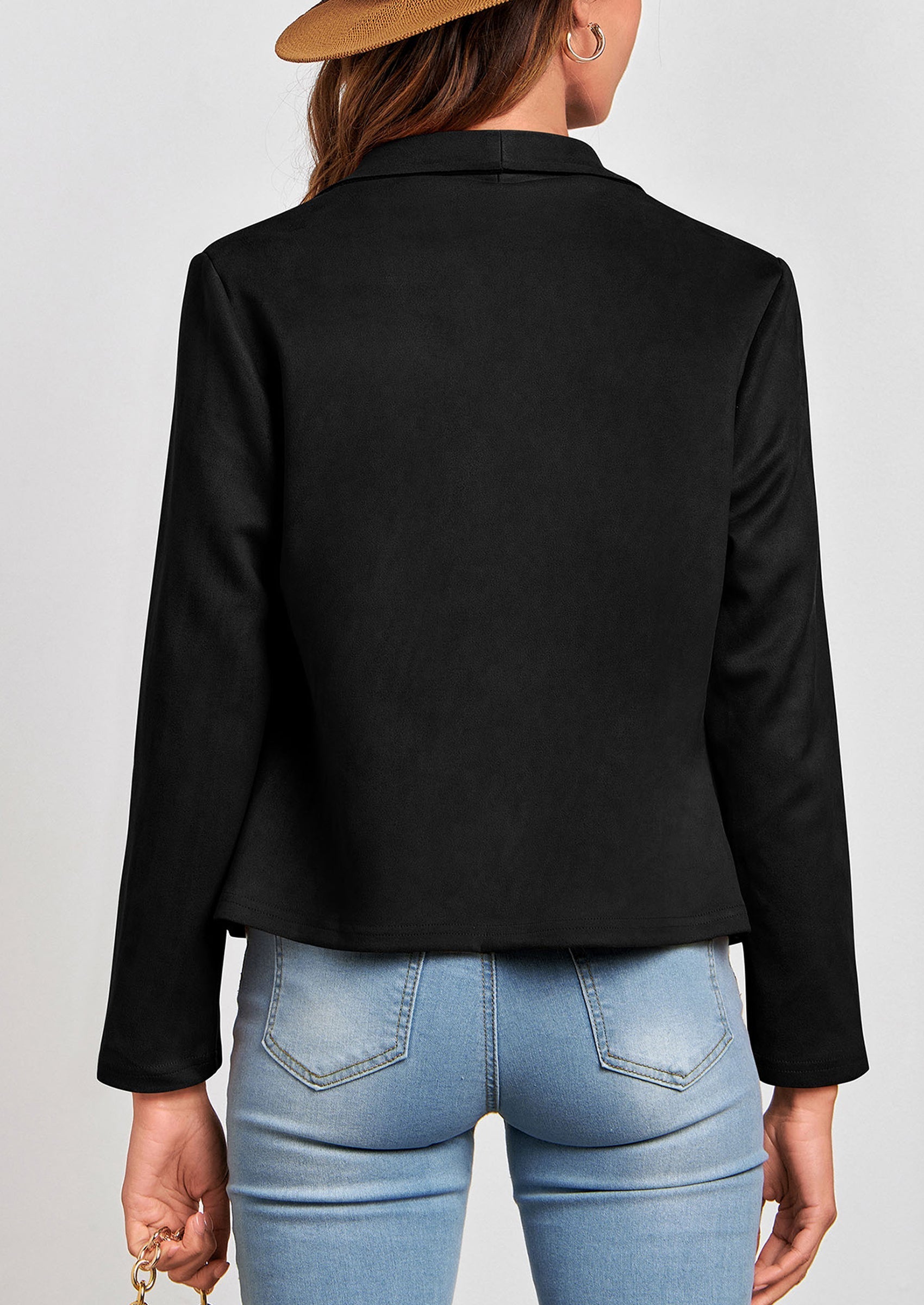 Women's Faux Suede Jackets Fashion Fall Clothes Long Sleeve Open Front Cropped Coat Outwear