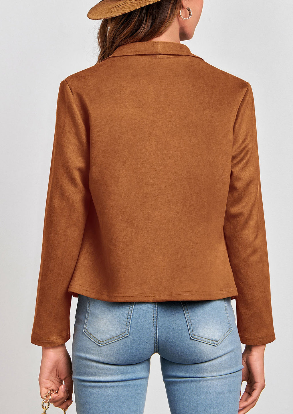 Women's Faux Suede Jackets Fashion Fall Clothes Long Sleeve Open Front Cropped Coat Outwear