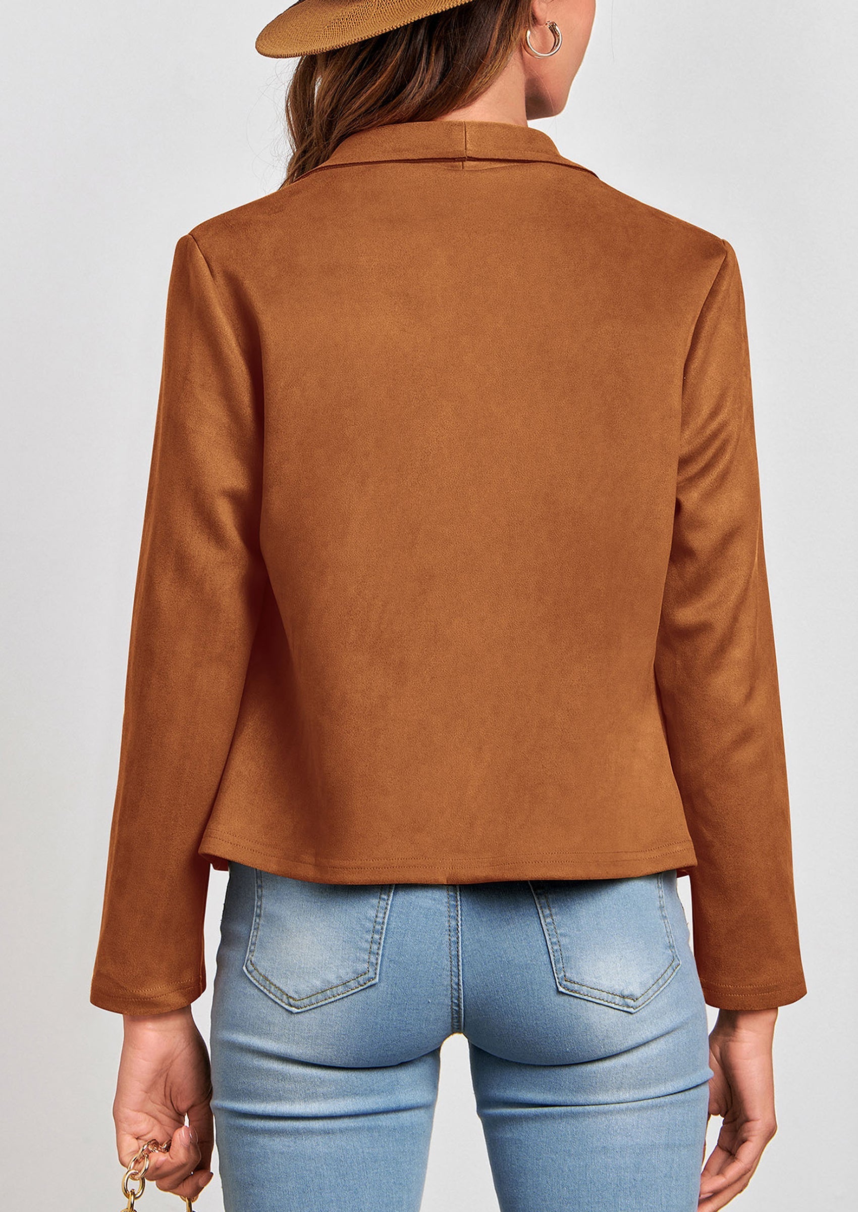 Women's Faux Suede Jackets Fashion Fall Clothes Long Sleeve Open Front Cropped Coat Outwear