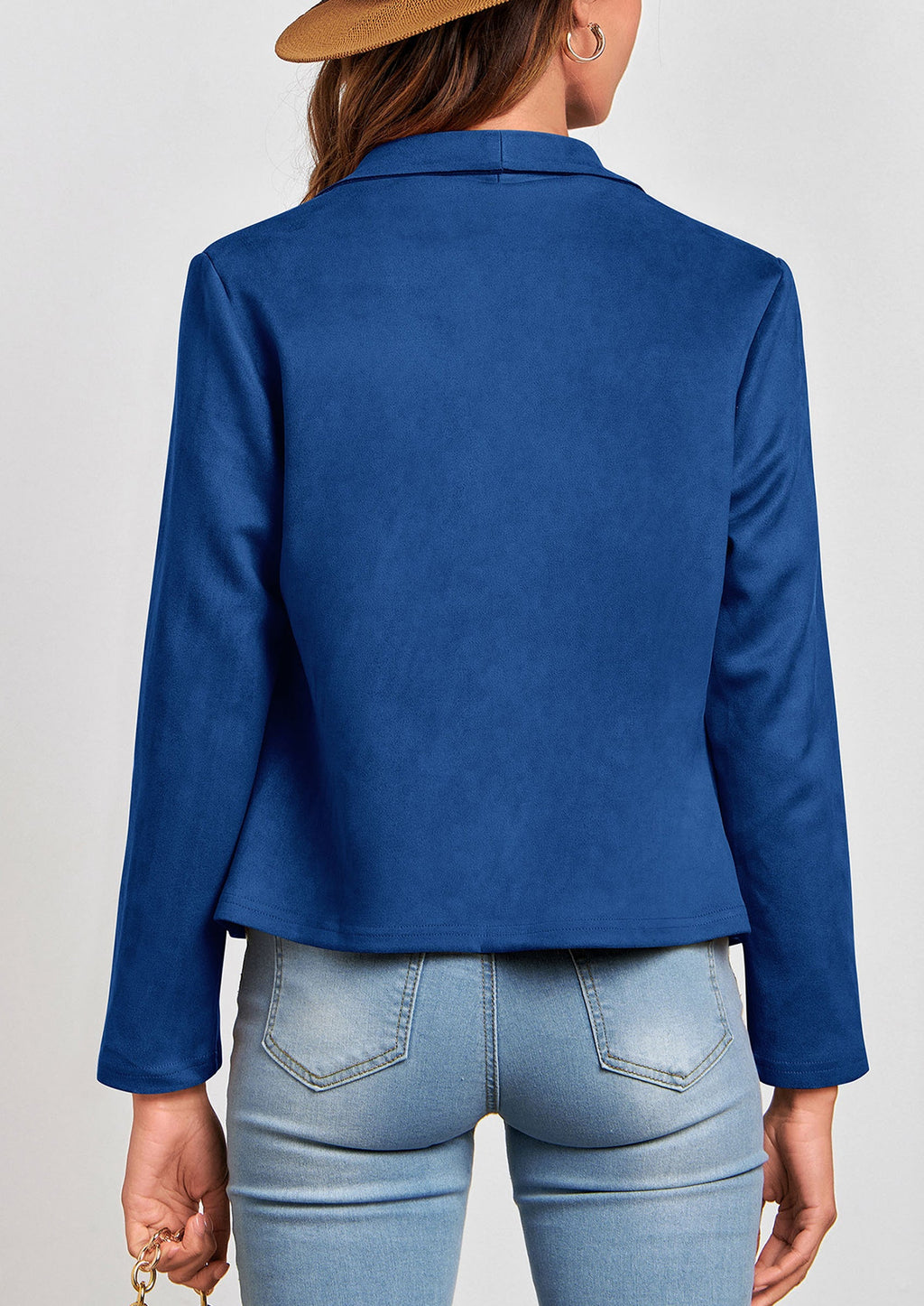 Women's Faux Suede Jackets Fashion Fall Clothes Long Sleeve Open Front Cropped Coat Outwear