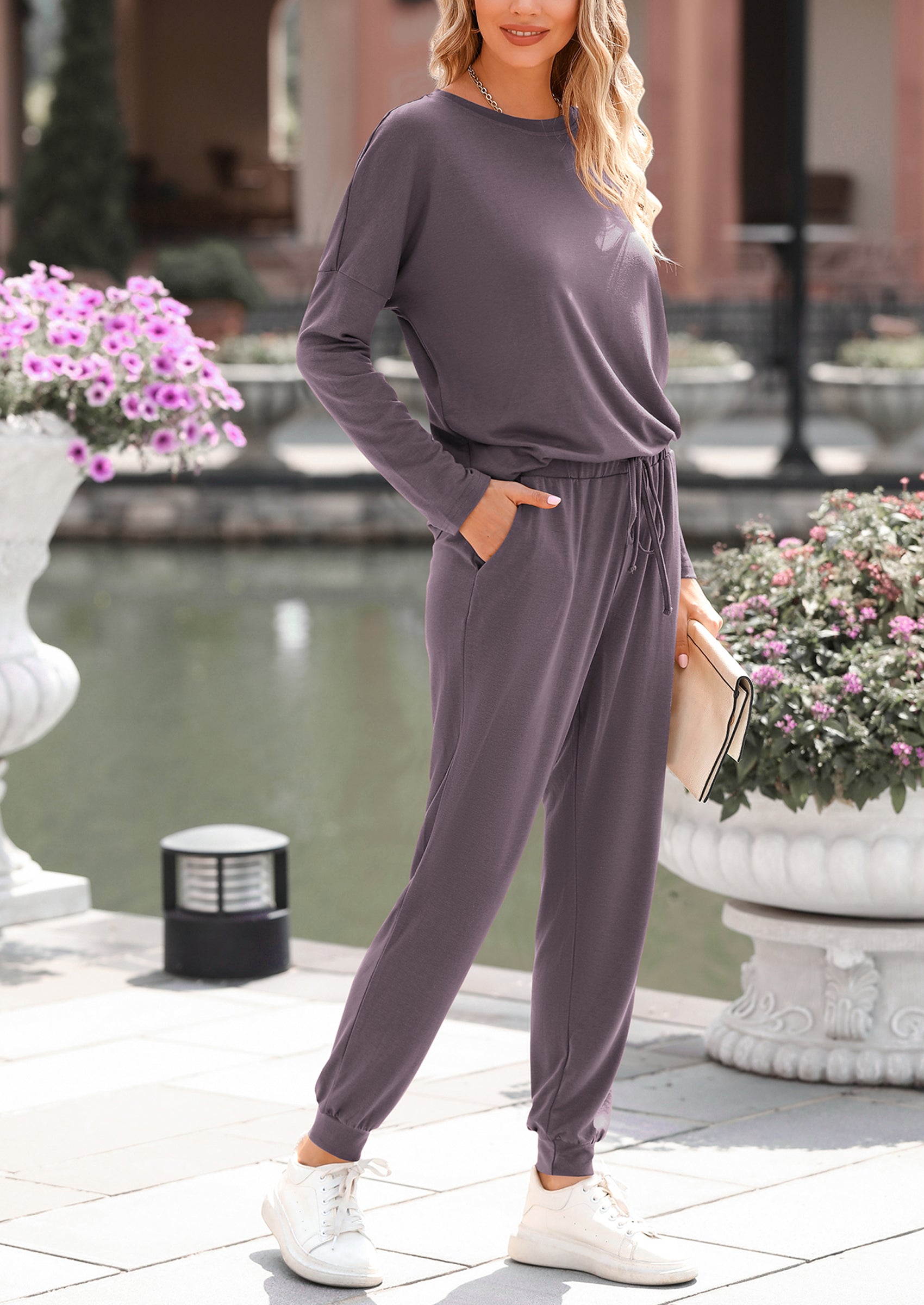 Lounge Outfit Long Sleeve Crewneck Pullover Tops High Waisted Pants Set Tracksuit