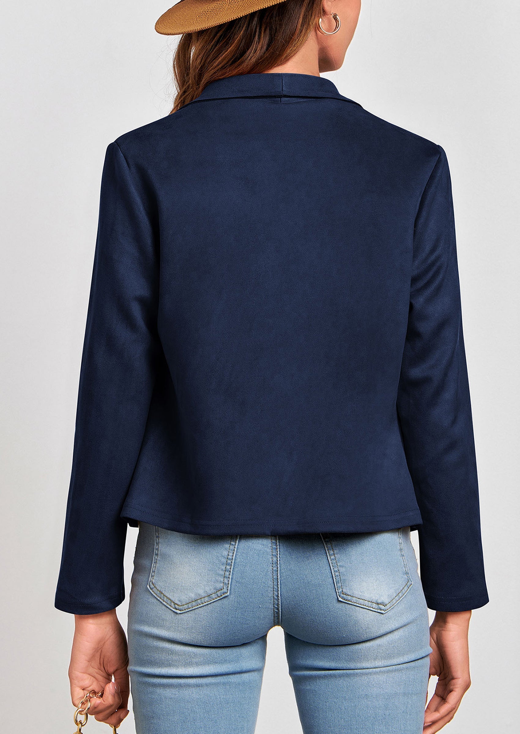 Women's Faux Suede Jackets Fashion Fall Clothes Long Sleeve Open Front Cropped Coat Outwear