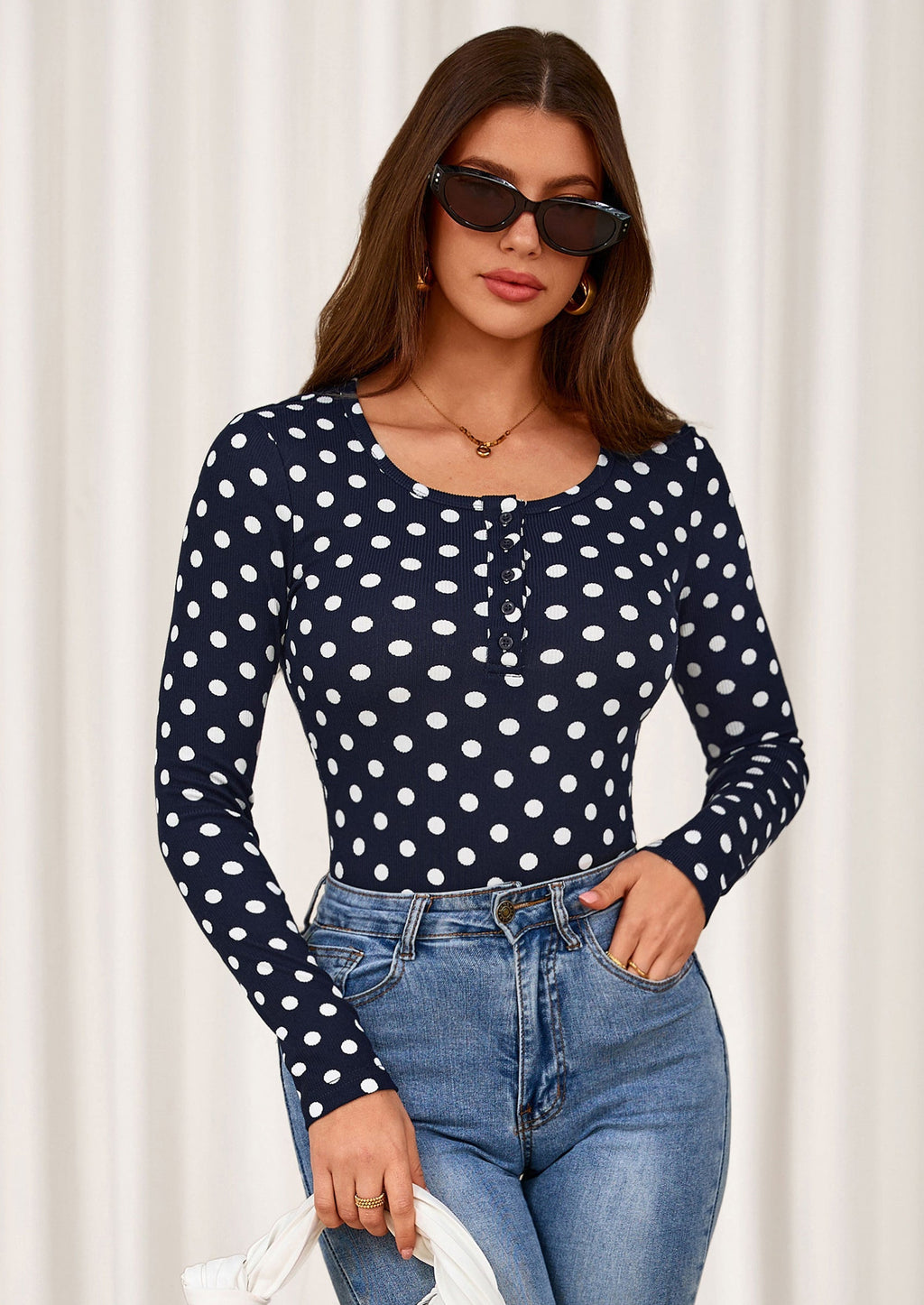 Women's Fall Long Sleeve Henley T Shirts Button Ribbed Knit Slim Fit Basic Tops Blouse Casual Outfits