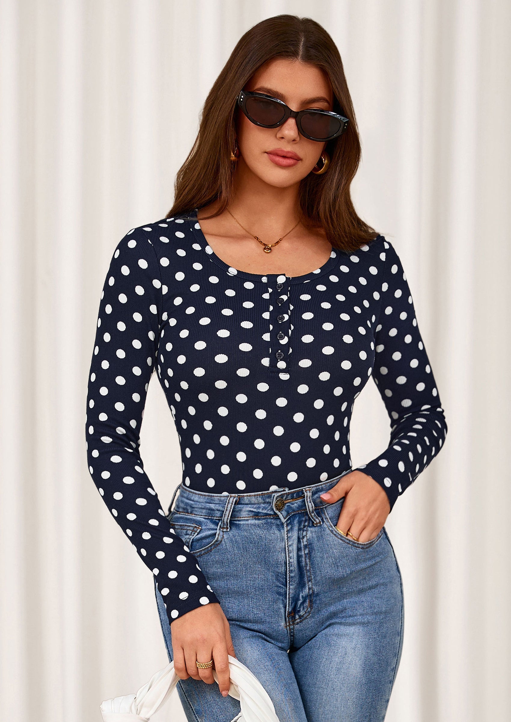 Women's Fall Long Sleeve Henley T Shirts Button Ribbed Knit Slim Fit Basic Tops Blouse Casual Outfits