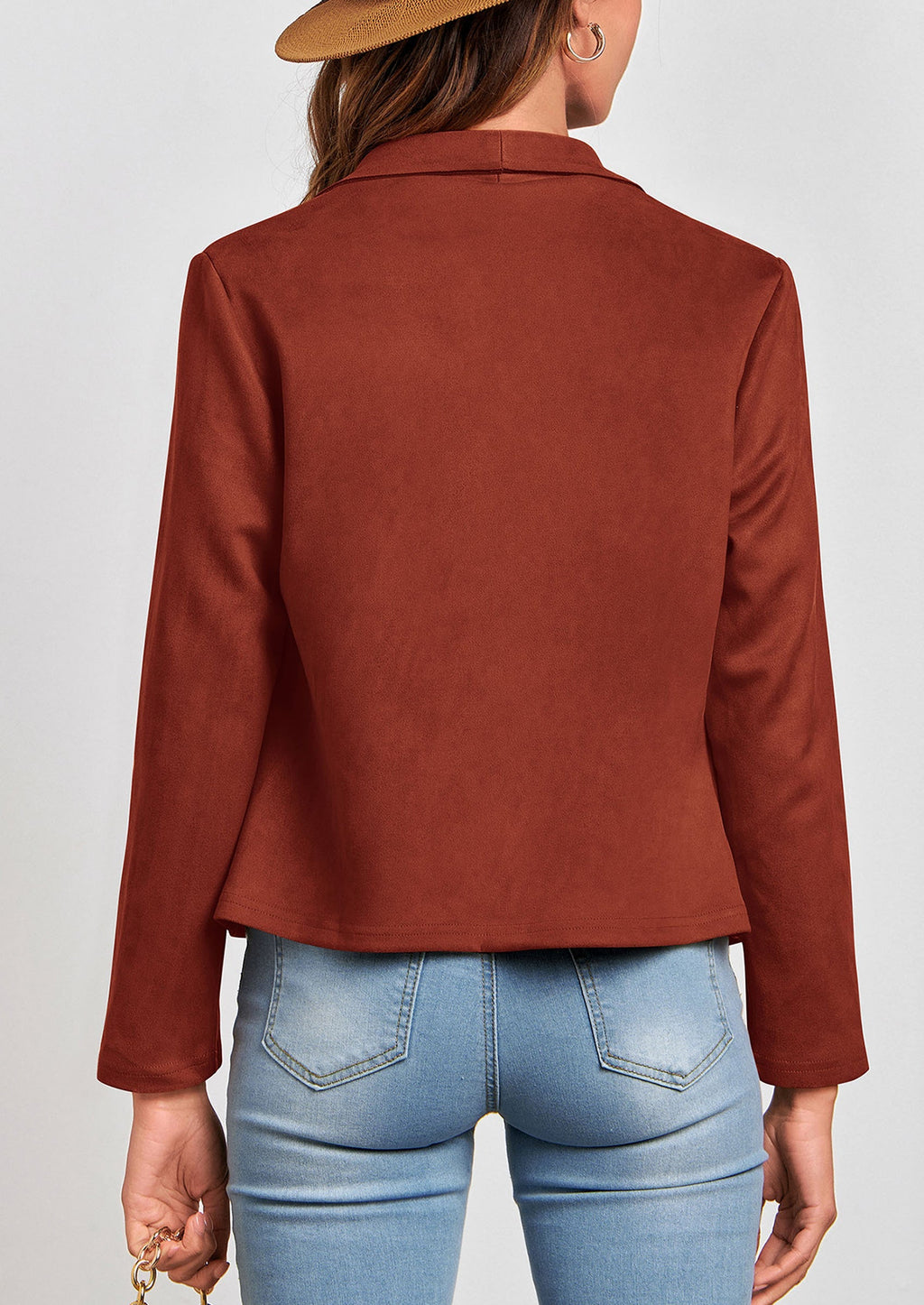 Women's Faux Suede Jackets Fashion Fall Clothes Long Sleeve Open Front Cropped Coat Outwear