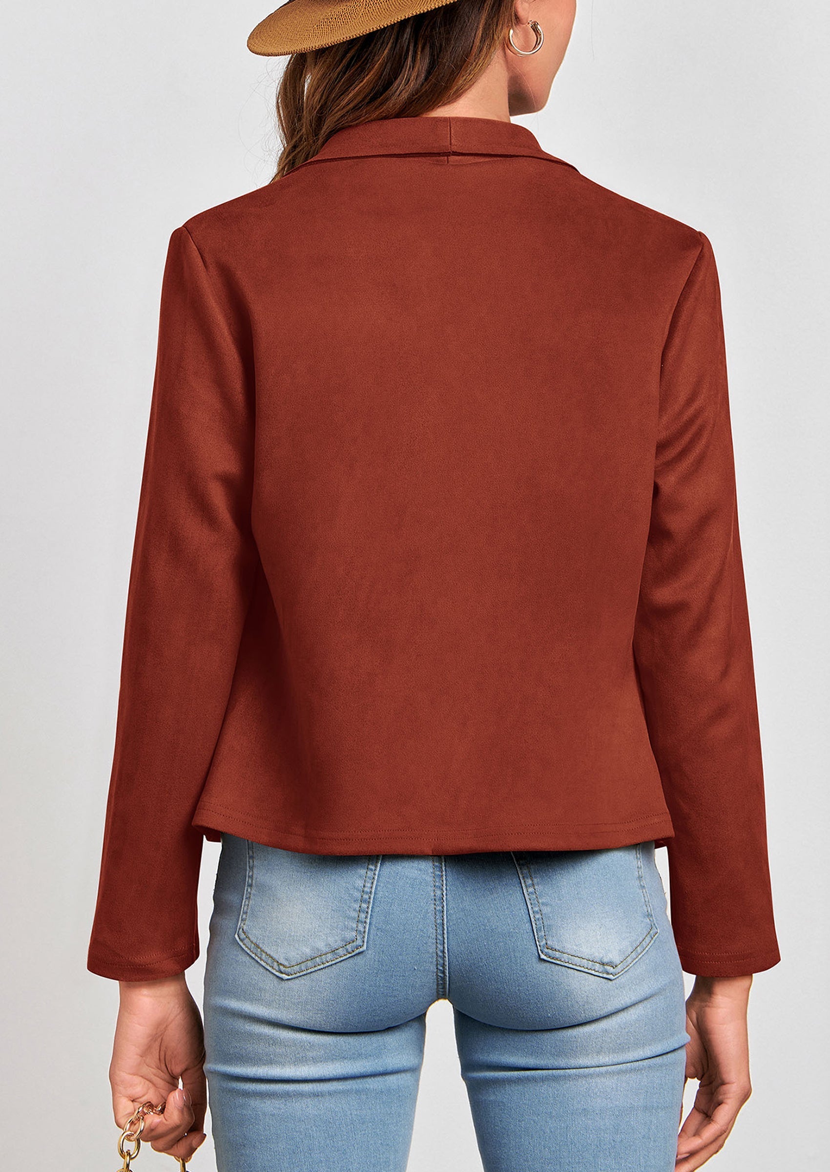 Women's Faux Suede Jackets Fashion Fall Clothes Long Sleeve Open Front Cropped Coat Outwear