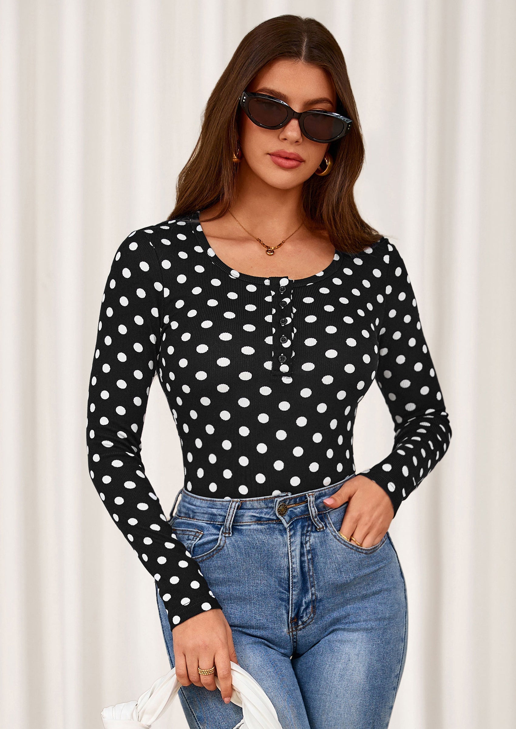 Women's Fall Long Sleeve Henley T Shirts Button Ribbed Knit Slim Fit Basic Tops Blouse Casual Outfits