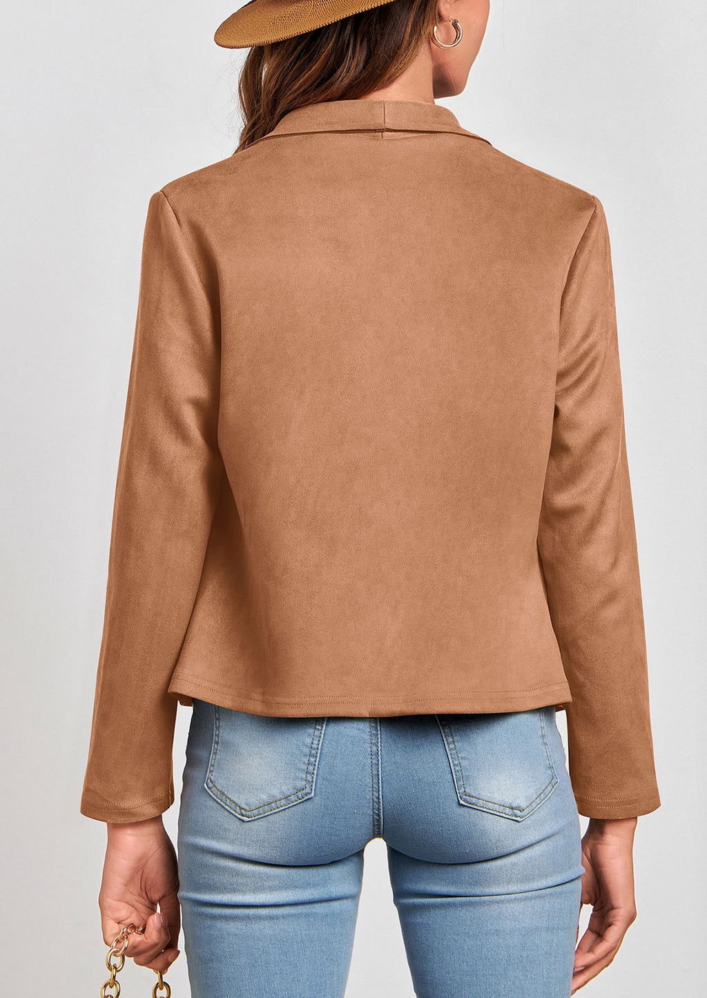 Women's Faux Suede Jackets Fashion Fall Clothes Long Sleeve Open Front Cropped Coat Outwear