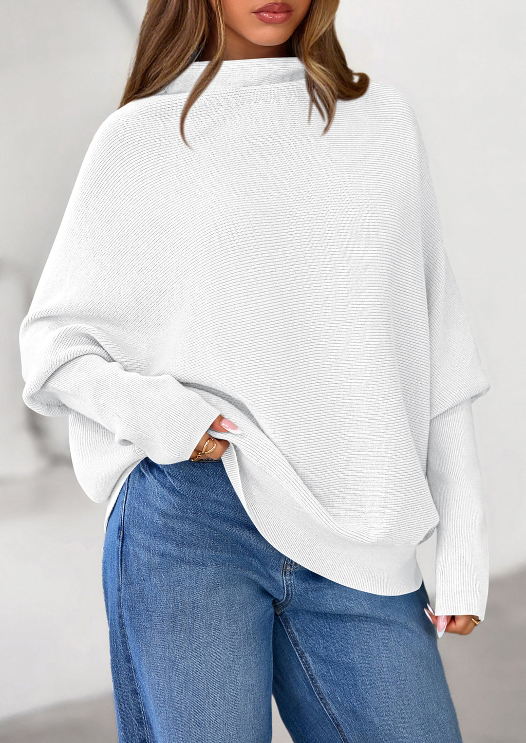 Womens Sweaters Fall Fashion Casual Loose Turtleneck Batwing Long Sleeve Knit Sweater Pullover Tops