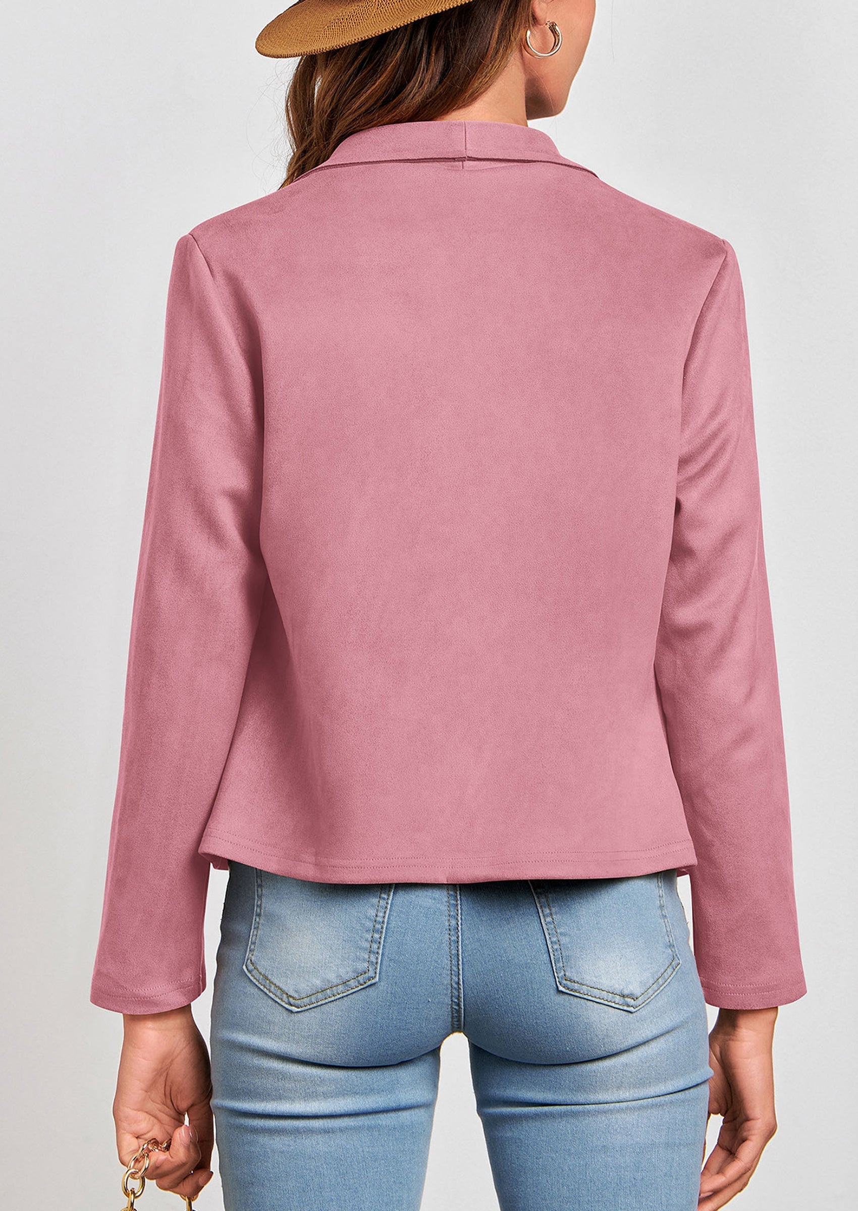 Women's Faux Suede Jackets Fashion Fall Clothes Long Sleeve Open Front Cropped Coat Outwear