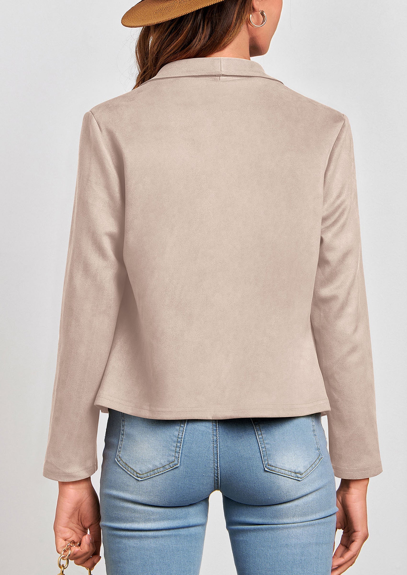 Women's Faux Suede Jackets Fashion Fall Clothes Long Sleeve Open Front Cropped Coat Outwear