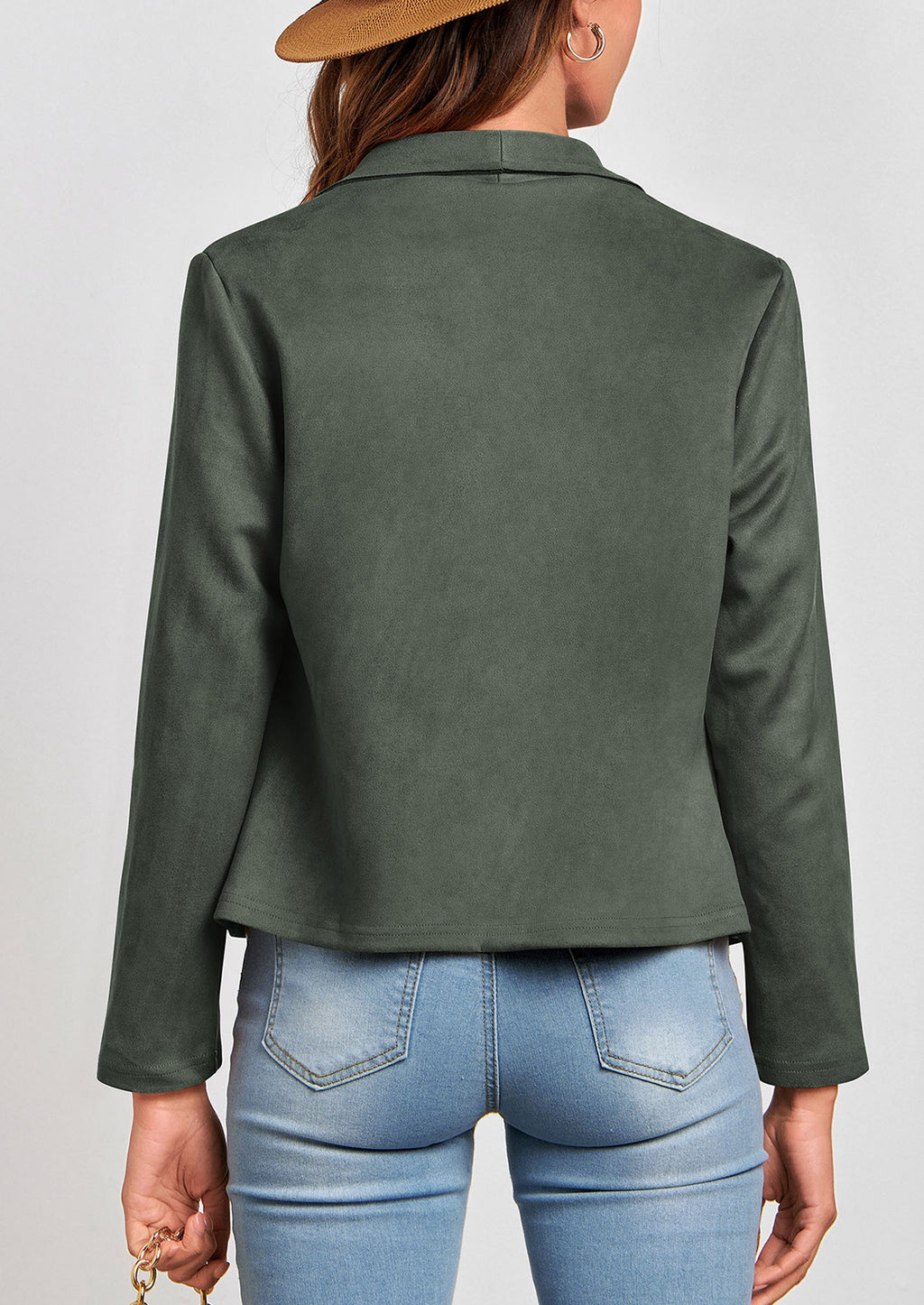 Women's Faux Suede Jackets Fashion Fall Clothes Long Sleeve Open Front Cropped Coat Outwear