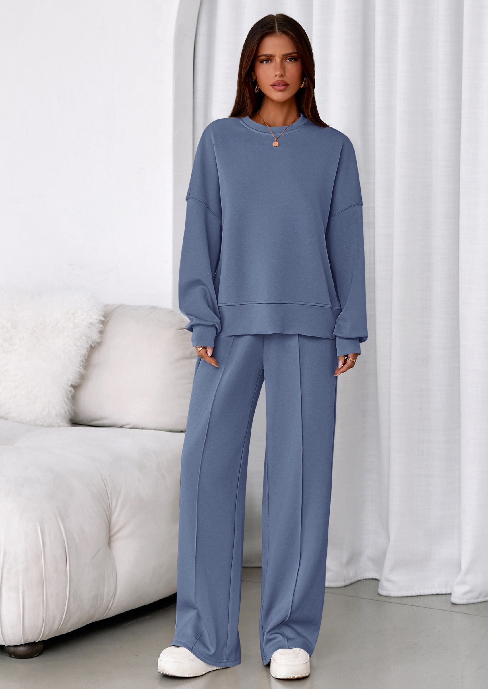 2 Piece Sets For Women Fall Trendy Long Sleeve Sweatshirt Wide Leg Pants Loungewear Set Matching Sweatsuit