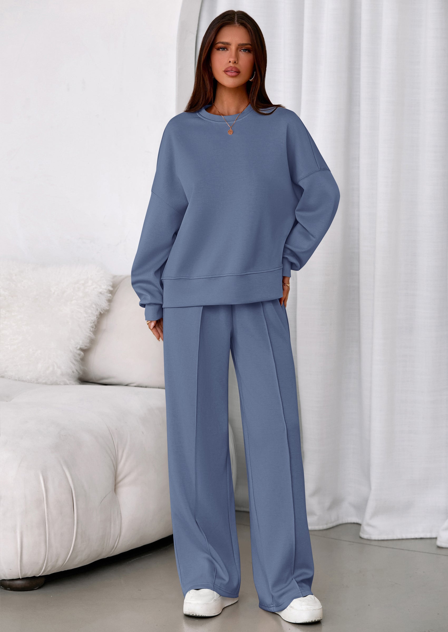 2 Piece Sets For Women Fall Trendy Long Sleeve Sweatshirt Wide Leg Pants Loungewear Set Matching Sweatsuit