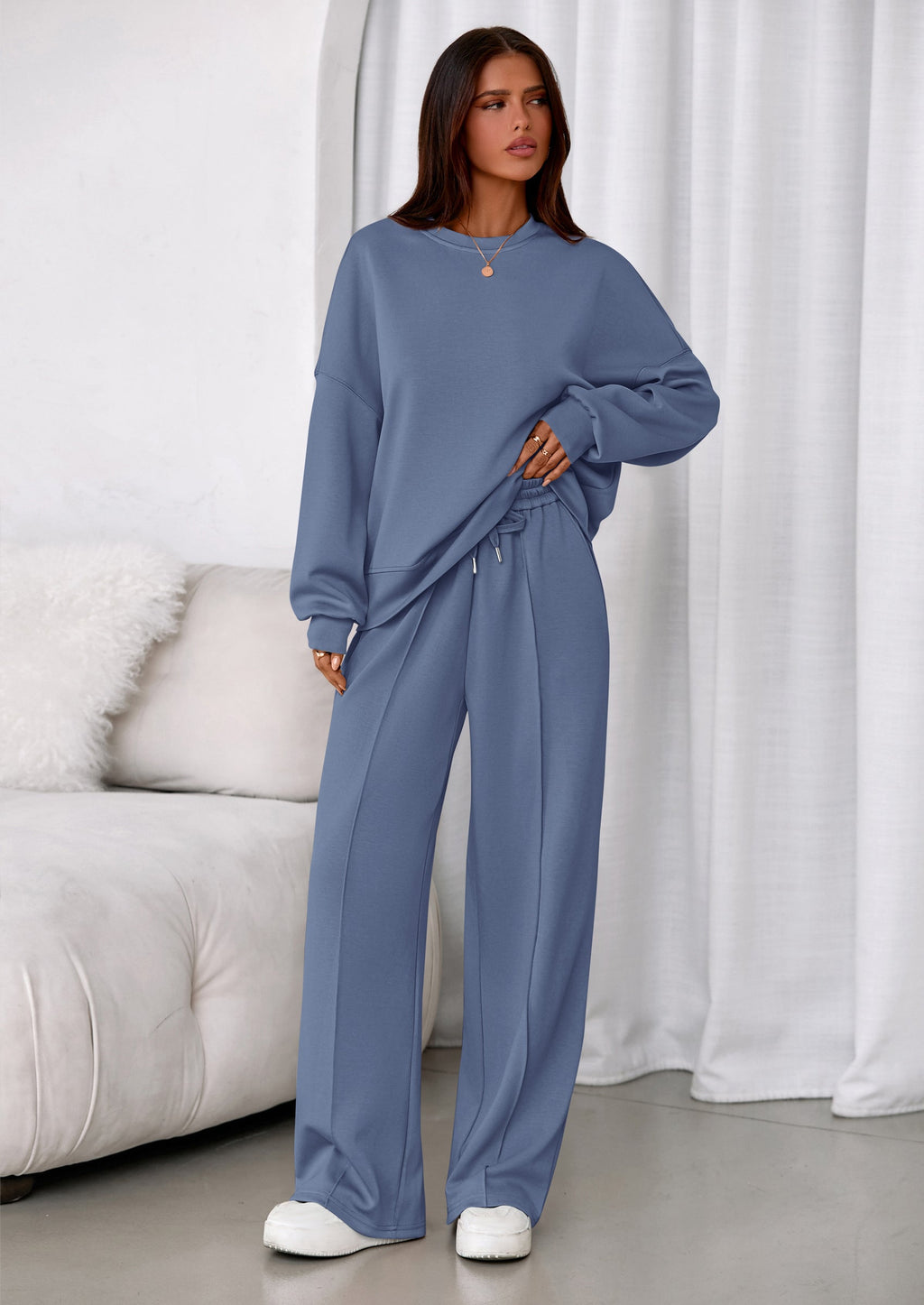 2 Piece Sets For Women Fall Trendy Long Sleeve Sweatshirt Wide Leg Pants Loungewear Set Matching Sweatsuit