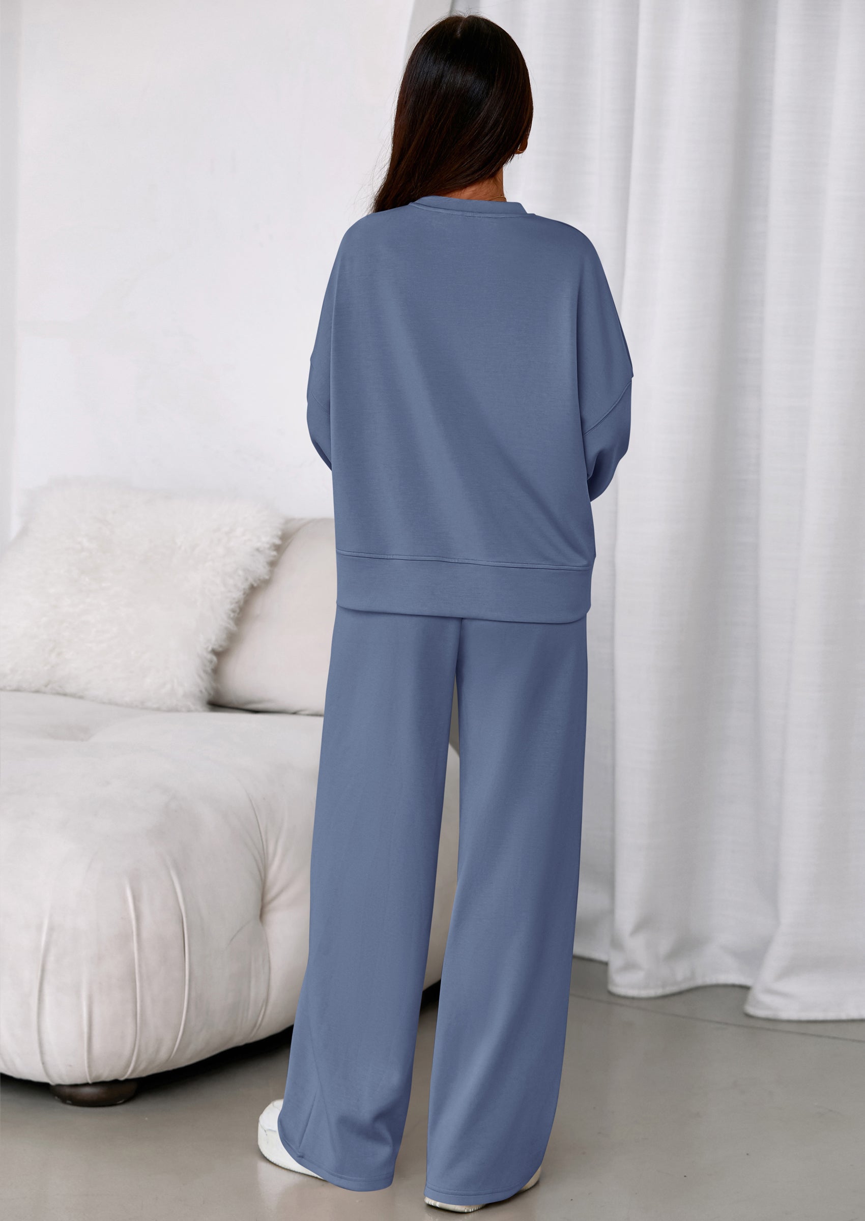 2 Piece Sets For Women Fall Trendy Long Sleeve Sweatshirt Wide Leg Pants Loungewear Set Matching Sweatsuit