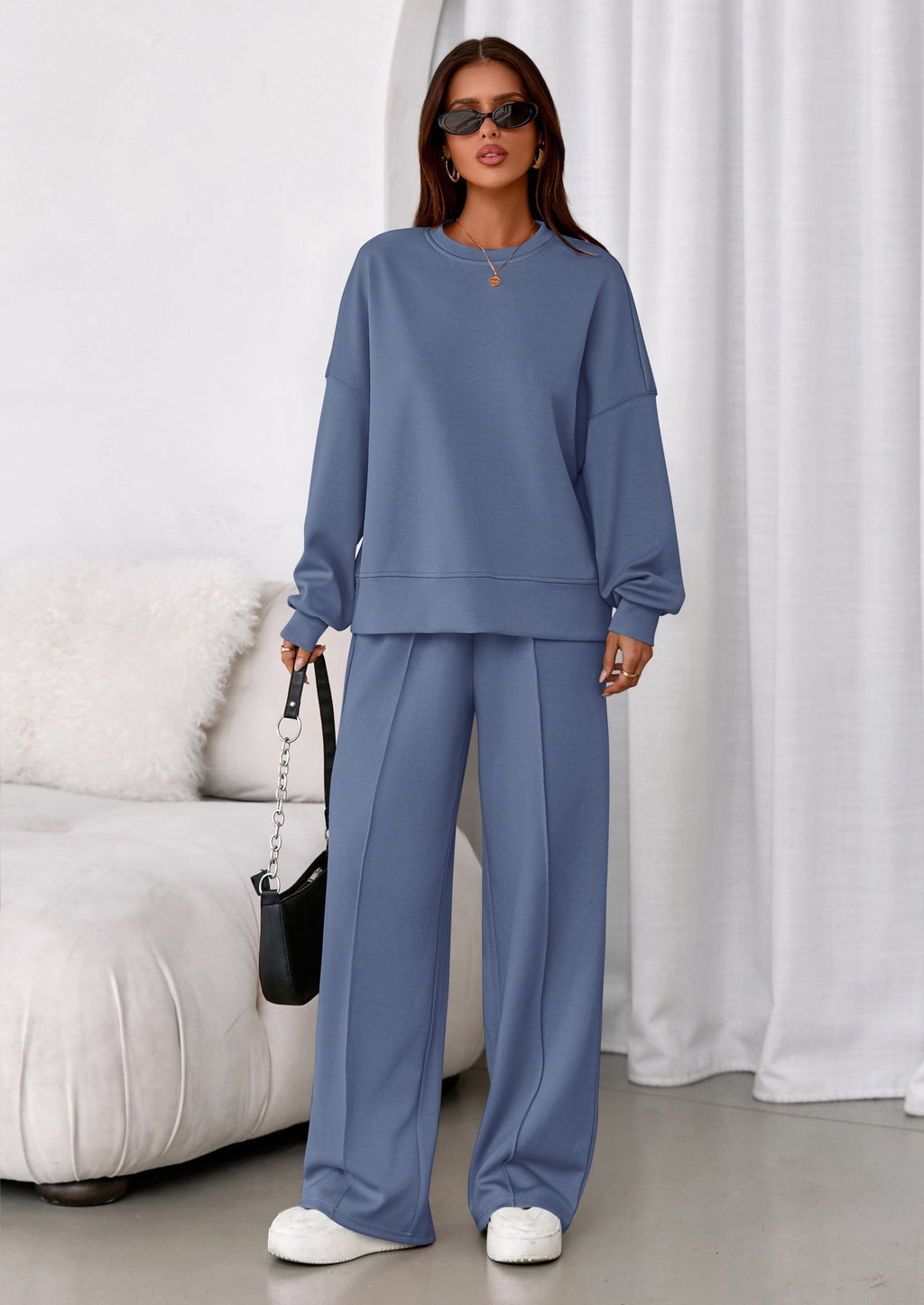 2 Piece Sets For Women Fall Trendy Long Sleeve Sweatshirt Wide Leg Pants Loungewear Set Matching Sweatsuit