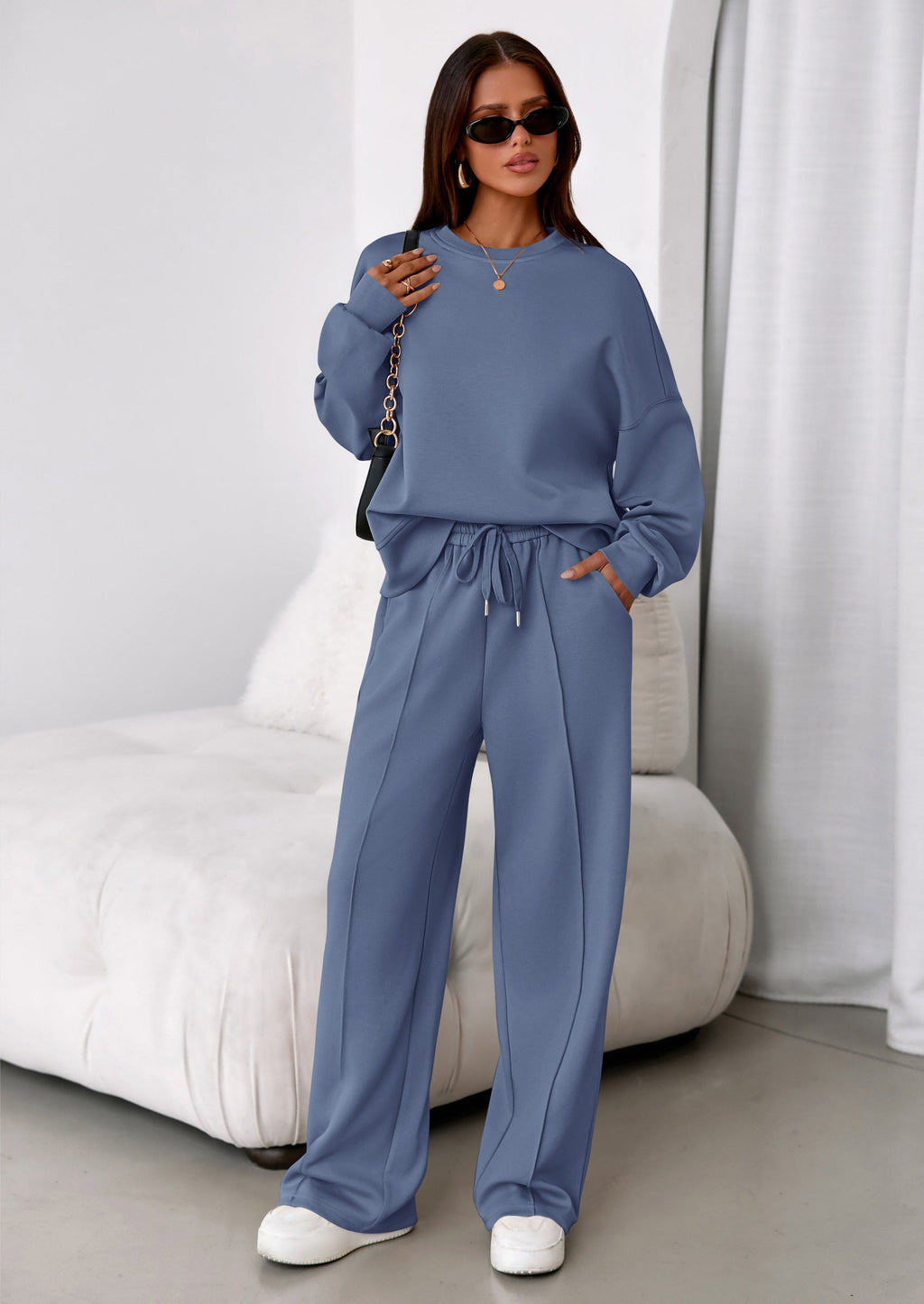 2 Piece Sets For Women Fall Trendy Long Sleeve Sweatshirt Wide Leg Pants Loungewear Set Matching Sweatsuit