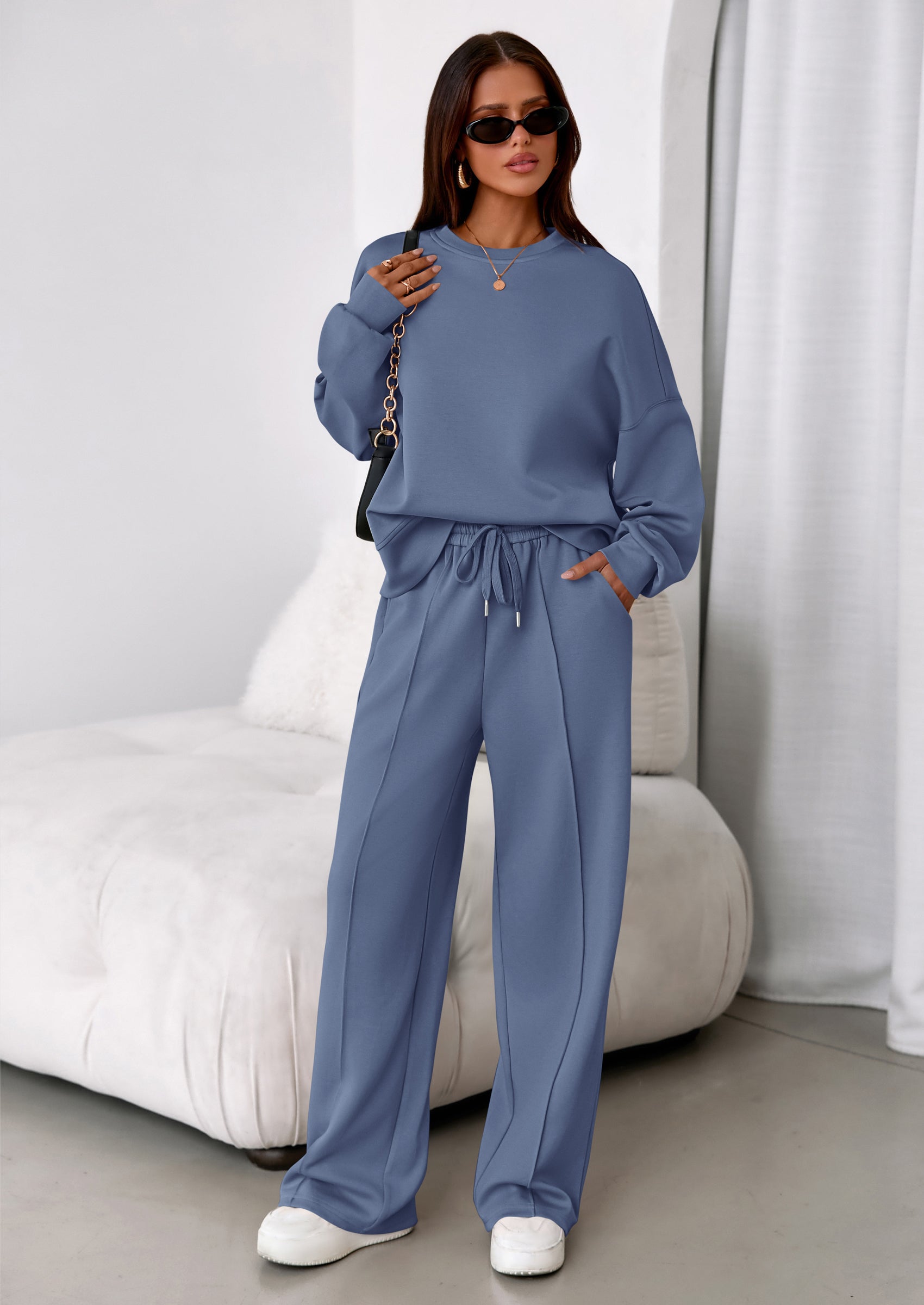 2 Piece Sets For Women Fall Trendy Long Sleeve Sweatshirt Wide Leg Pants Loungewear Set Matching Sweatsuit