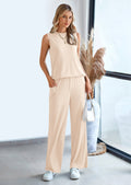 2 Piece Set Loose Tank Top Wide Leg Pants Casual Matching Outfits Tracksuit