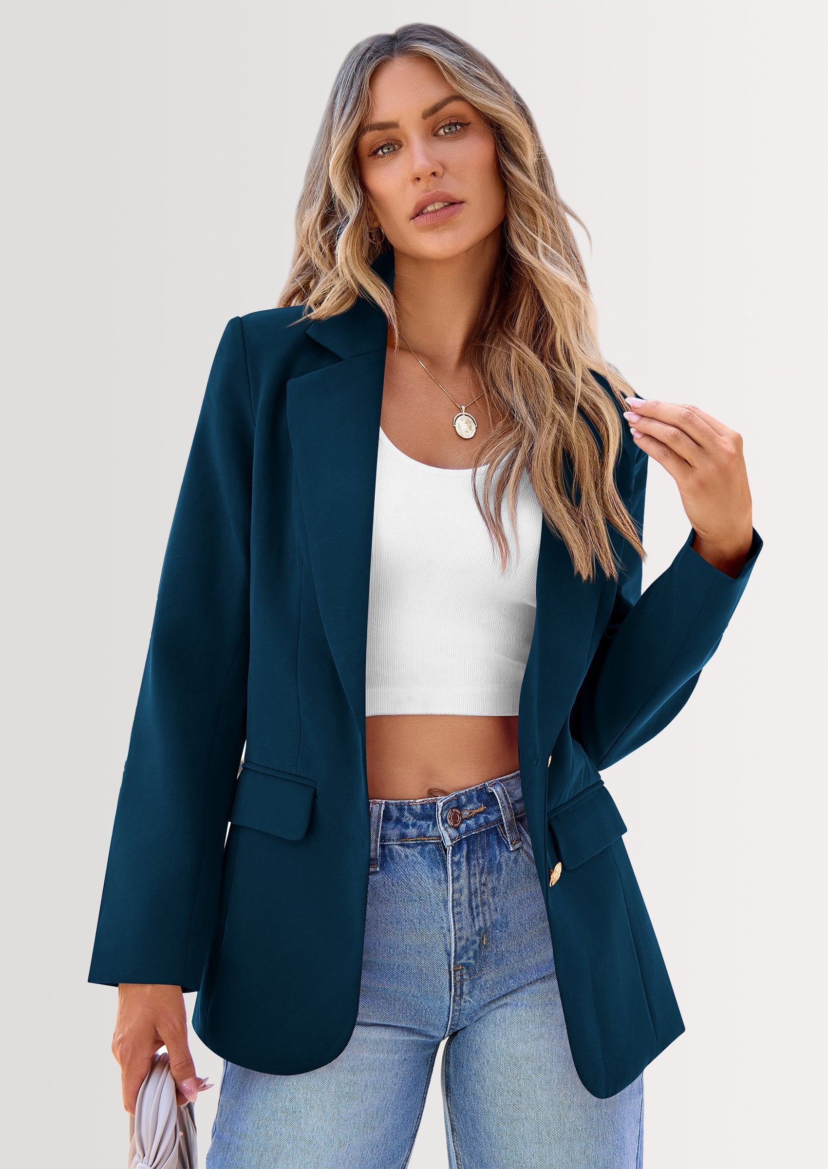 Women's Spring Fall Business Casual Blazers Long Sleeve Notch Lapel Trendy Work Office Blazer Jackets Outerwear
