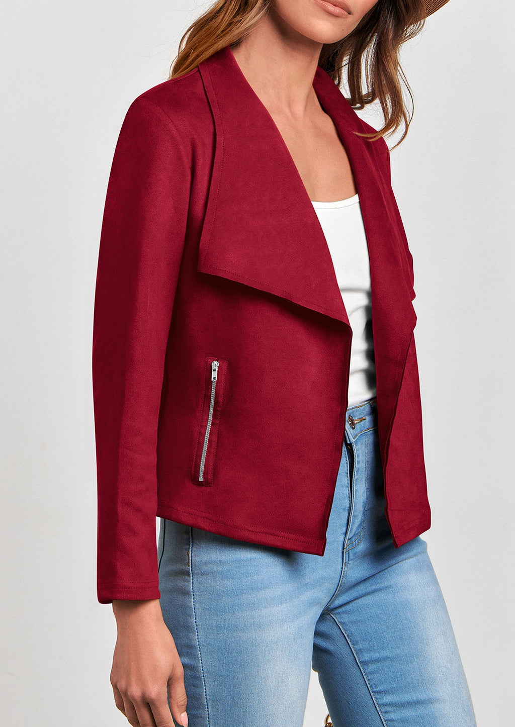 Women's Faux Suede Jackets Fashion Fall Clothes Long Sleeve Open Front Cropped Coat Outwear