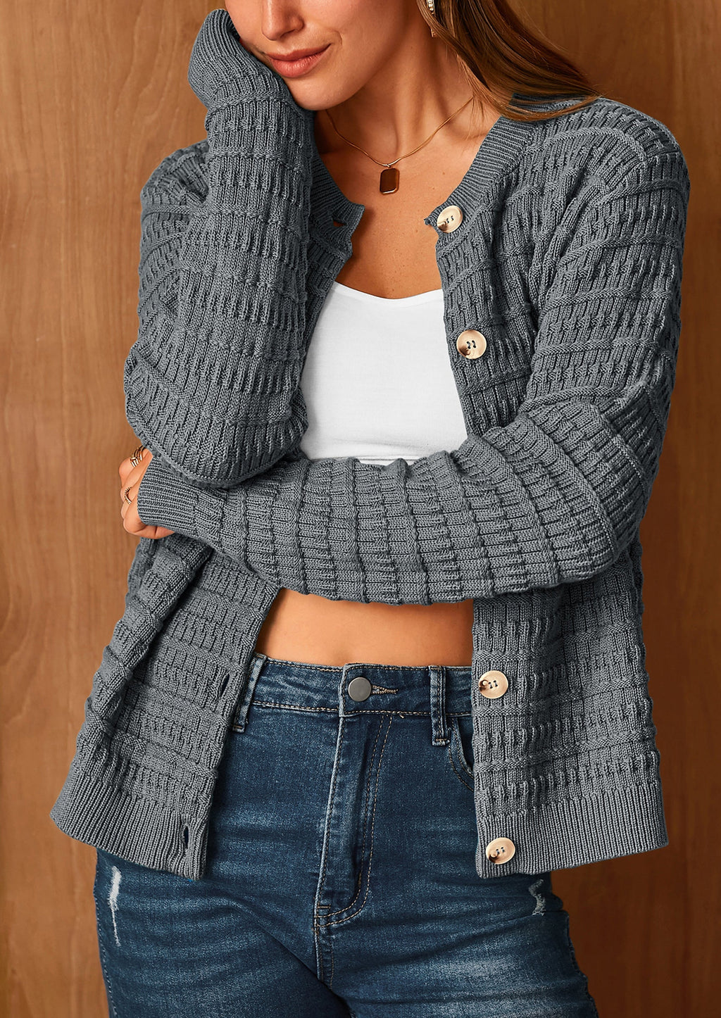 Women's Knit Cardigan Sweaters Casual Long Sleeve Open Front Button Down Trendy Jackets Outerwear