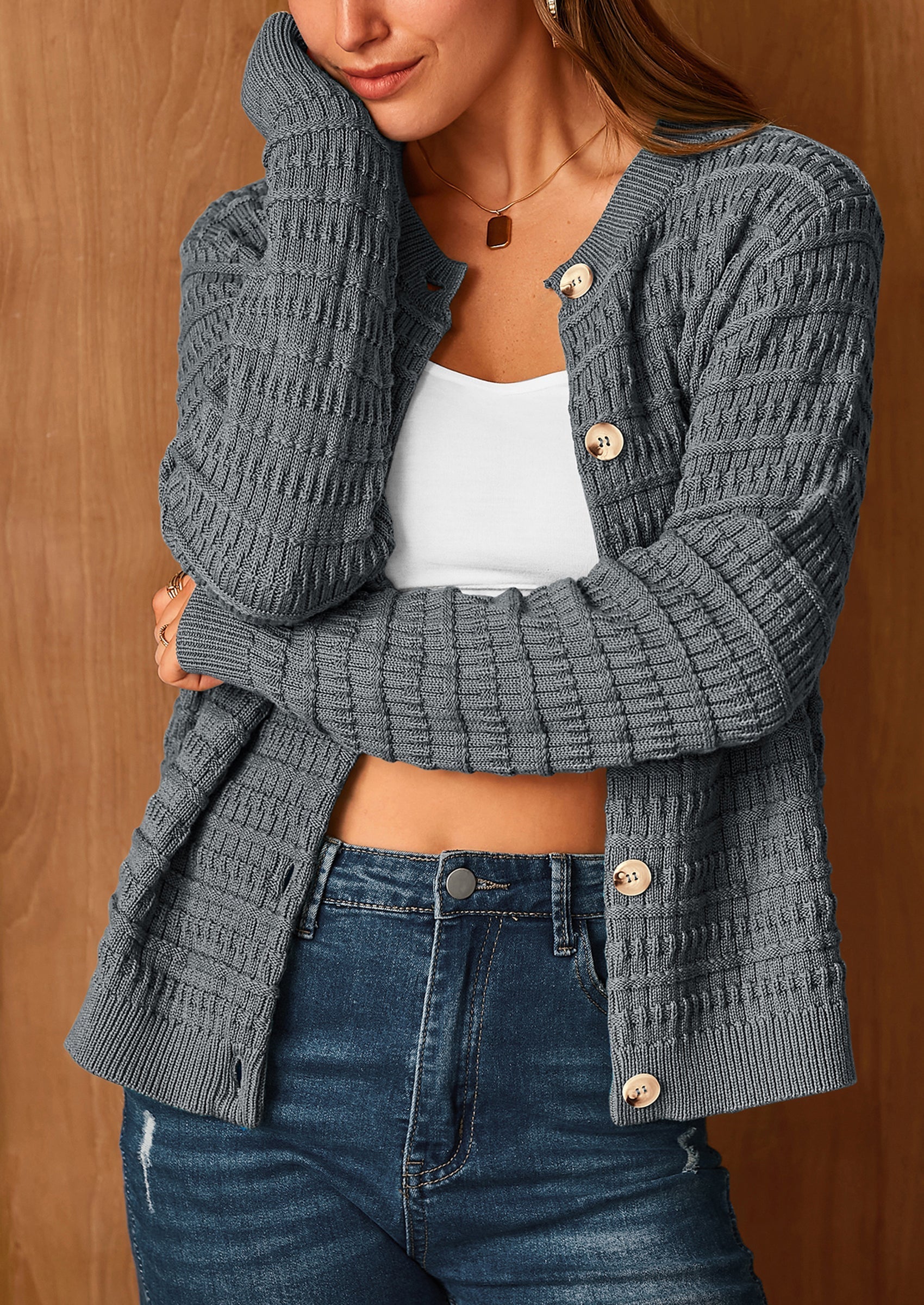 Women's Knit Cardigan Sweaters Casual Long Sleeve Open Front Button Down Trendy Jackets Outerwear