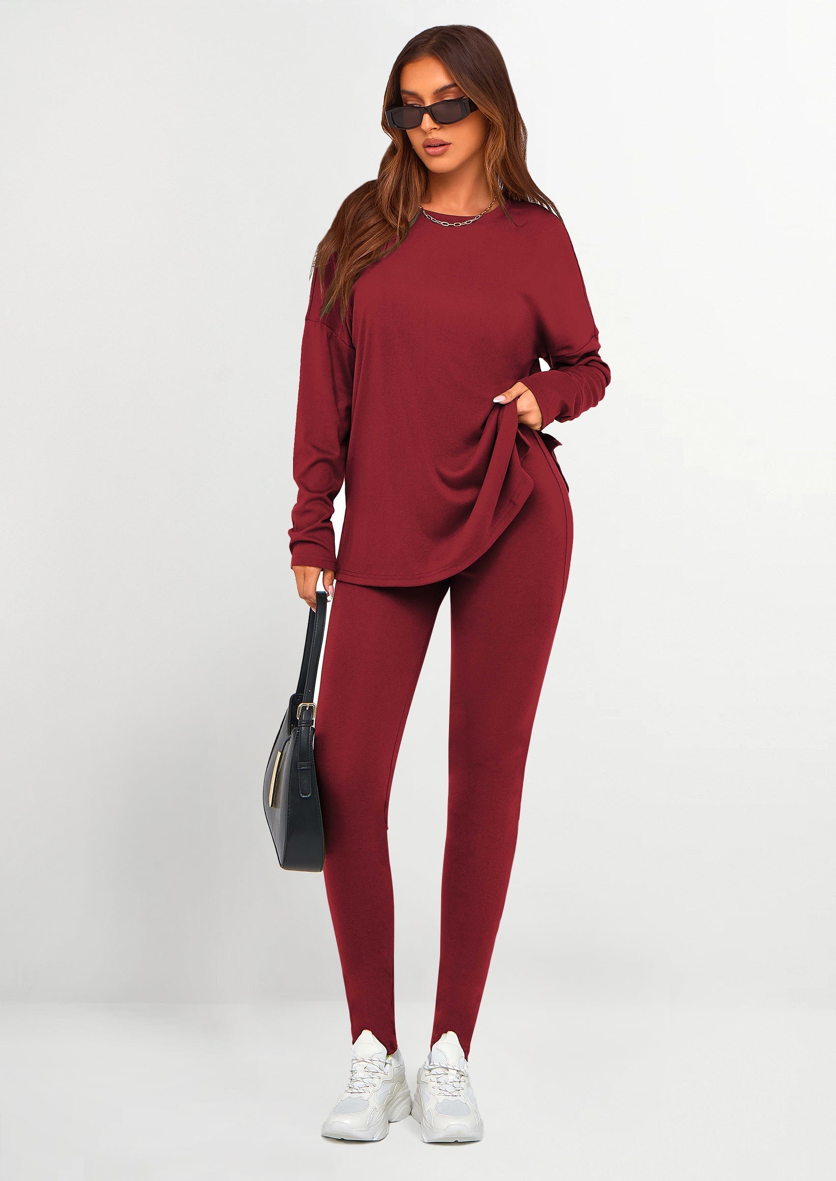 2 Piece Outfits Casual Long Sleeve Tunic Tops Legging Pants Lounge Sets Sweatsuits