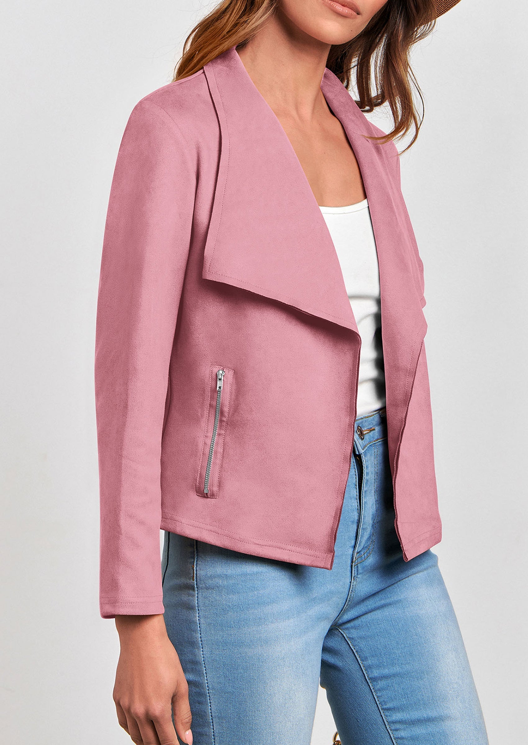 Women's Faux Suede Jackets Fashion Fall Clothes Long Sleeve Open Front Cropped Coat Outwear