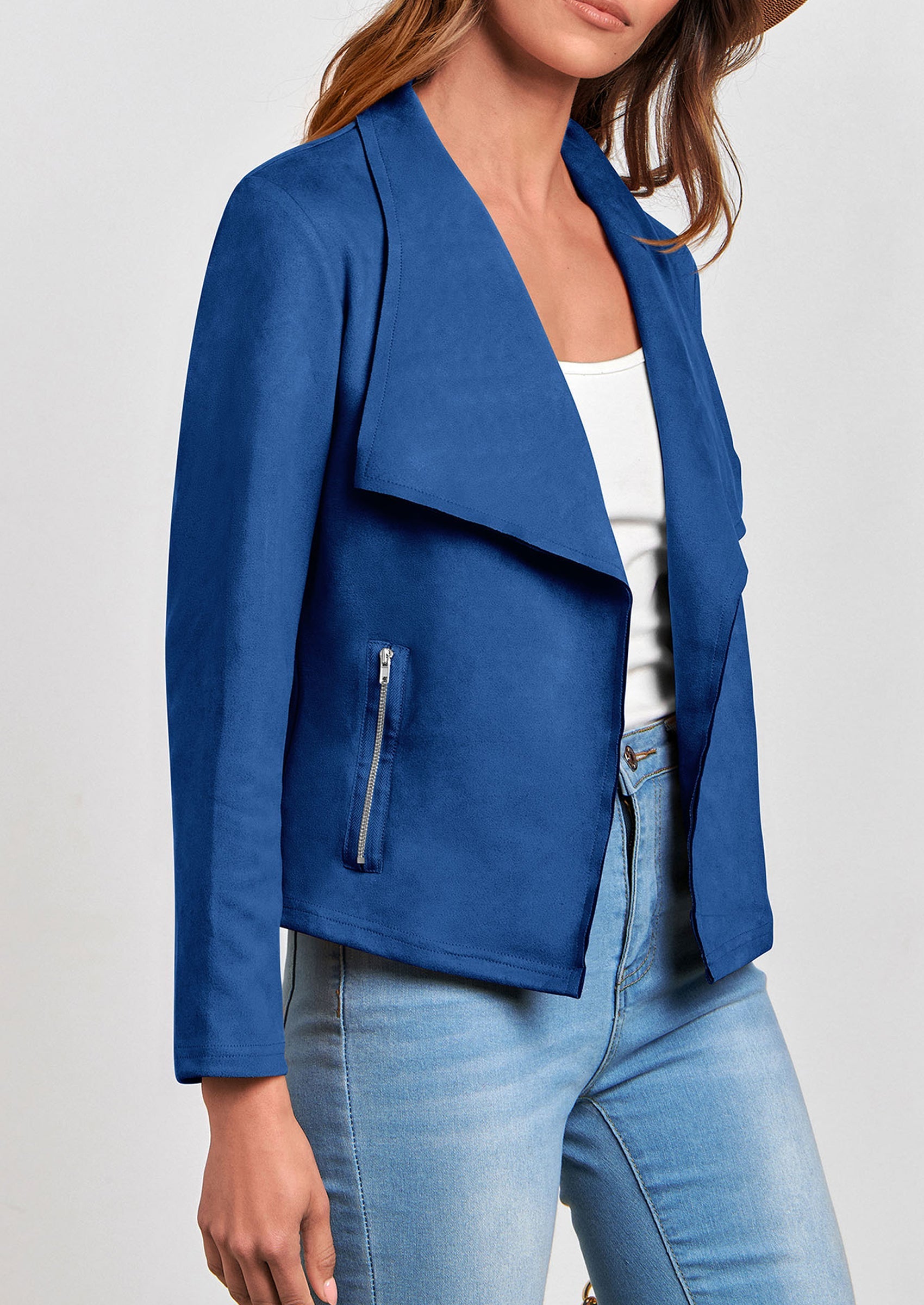 Women's Faux Suede Jackets Fashion Fall Clothes Long Sleeve Open Front Cropped Coat Outwear