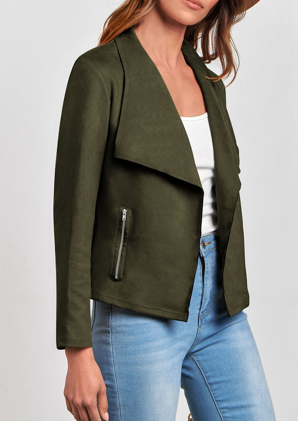 Women's Faux Suede Jackets Fashion Fall Clothes Long Sleeve Open Front Cropped Coat Outwear