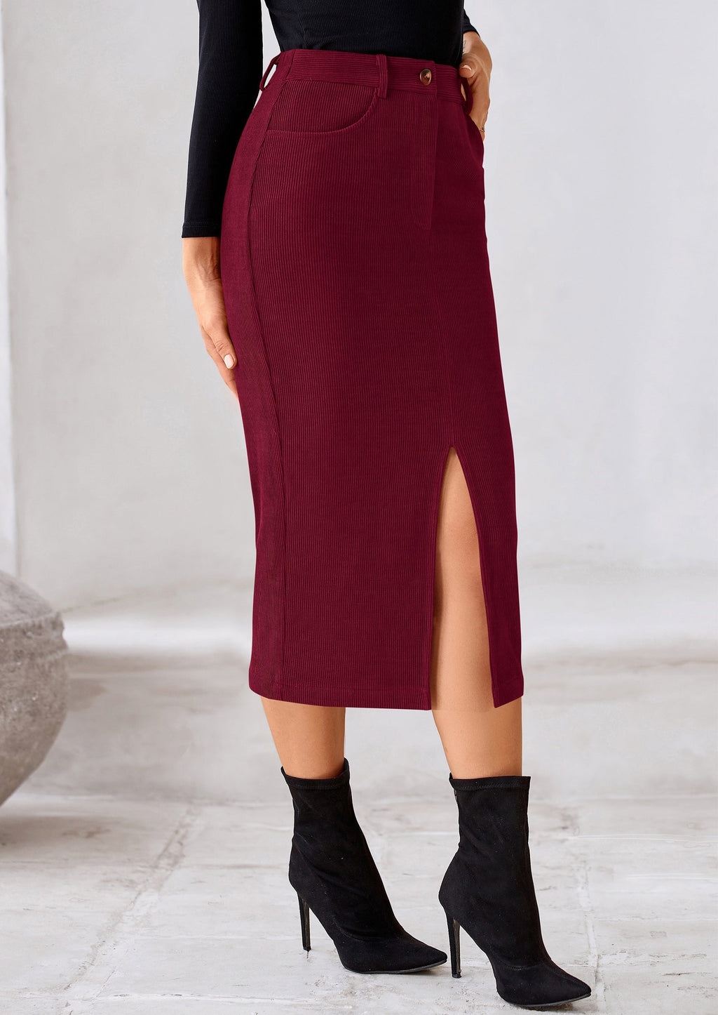 Corduroy Skirt Women Fall Fashion High Waisted Pencil Midi Skirts Business Casual Work Office Winter Outfit