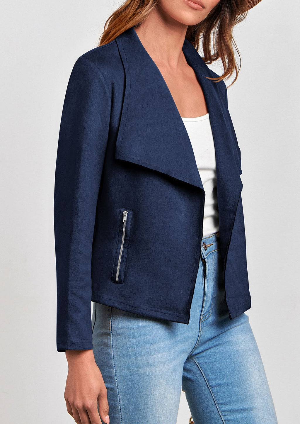 Women's Faux Suede Jackets Fashion Fall Clothes Long Sleeve Open Front Cropped Coat Outwear