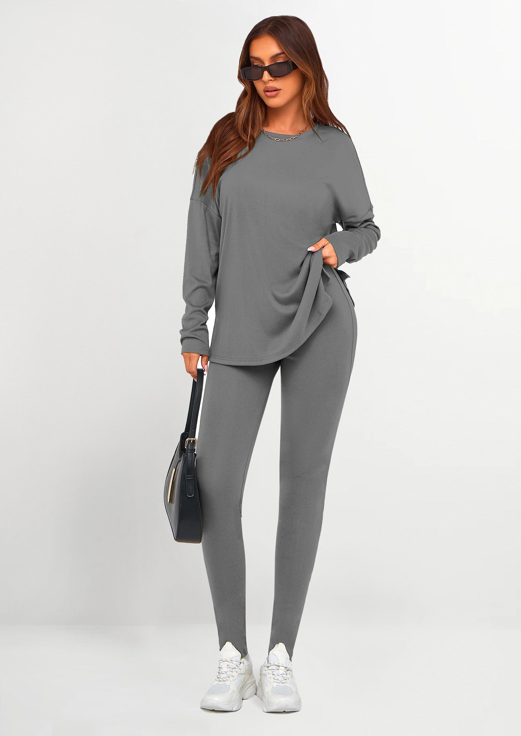2 Piece Outfits Casual Long Sleeve Tunic Tops Legging Pants Lounge Sets Sweatsuits