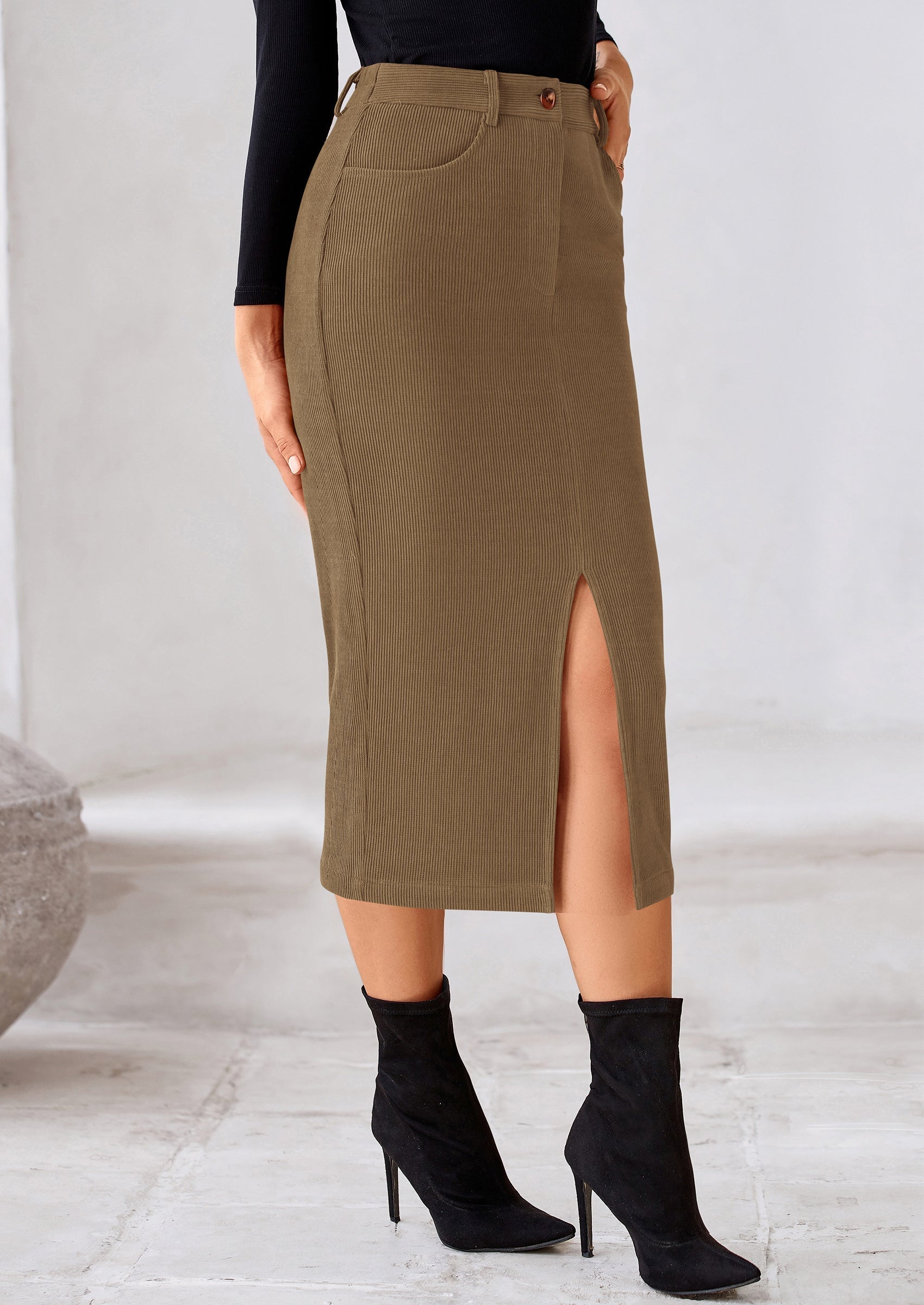 Corduroy Skirt Women Fall Fashion High Waisted Pencil Midi Skirts Business Casual Work Office Winter Outfit