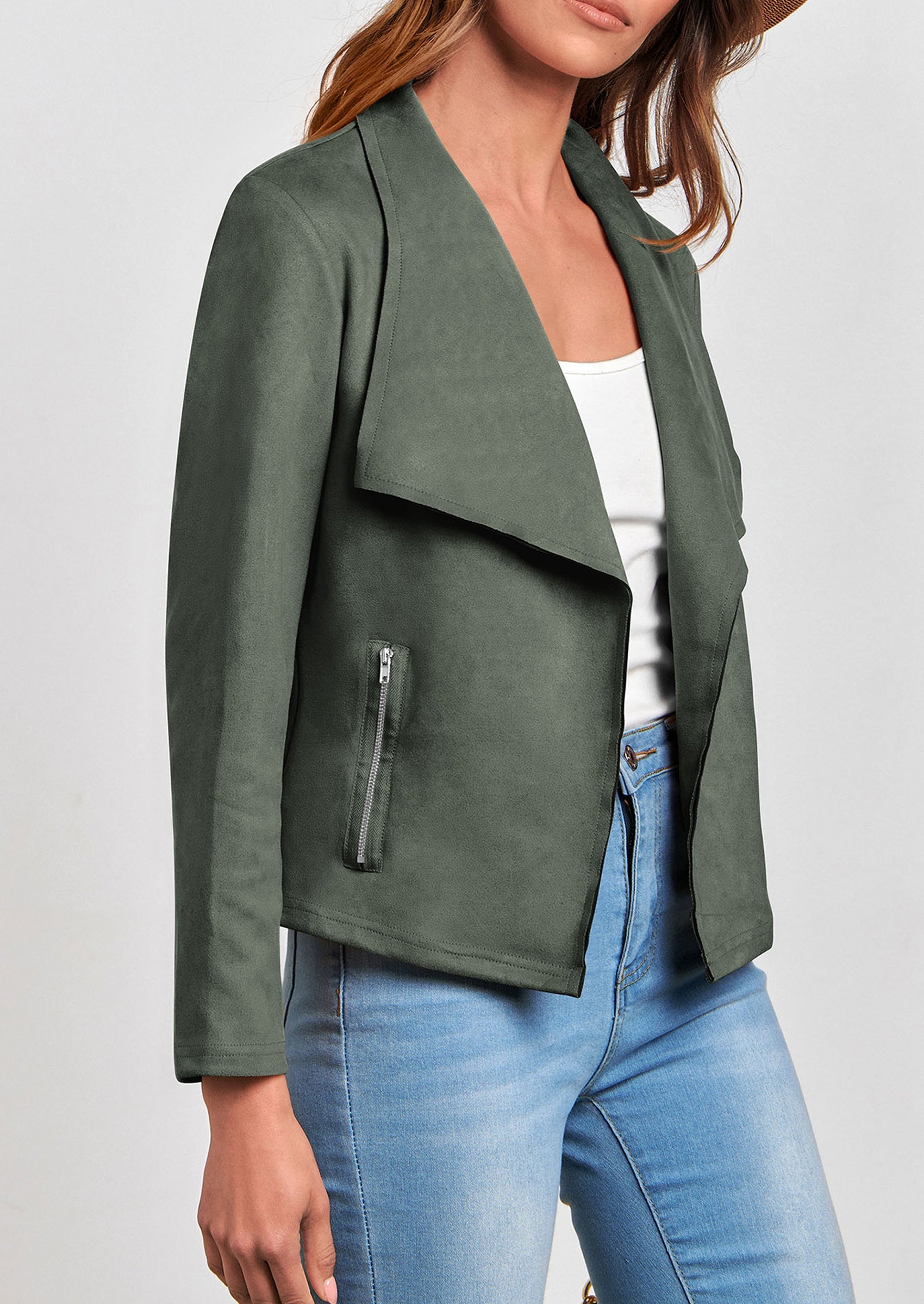 Women's Faux Suede Jackets Fashion Fall Clothes Long Sleeve Open Front Cropped Coat Outwear