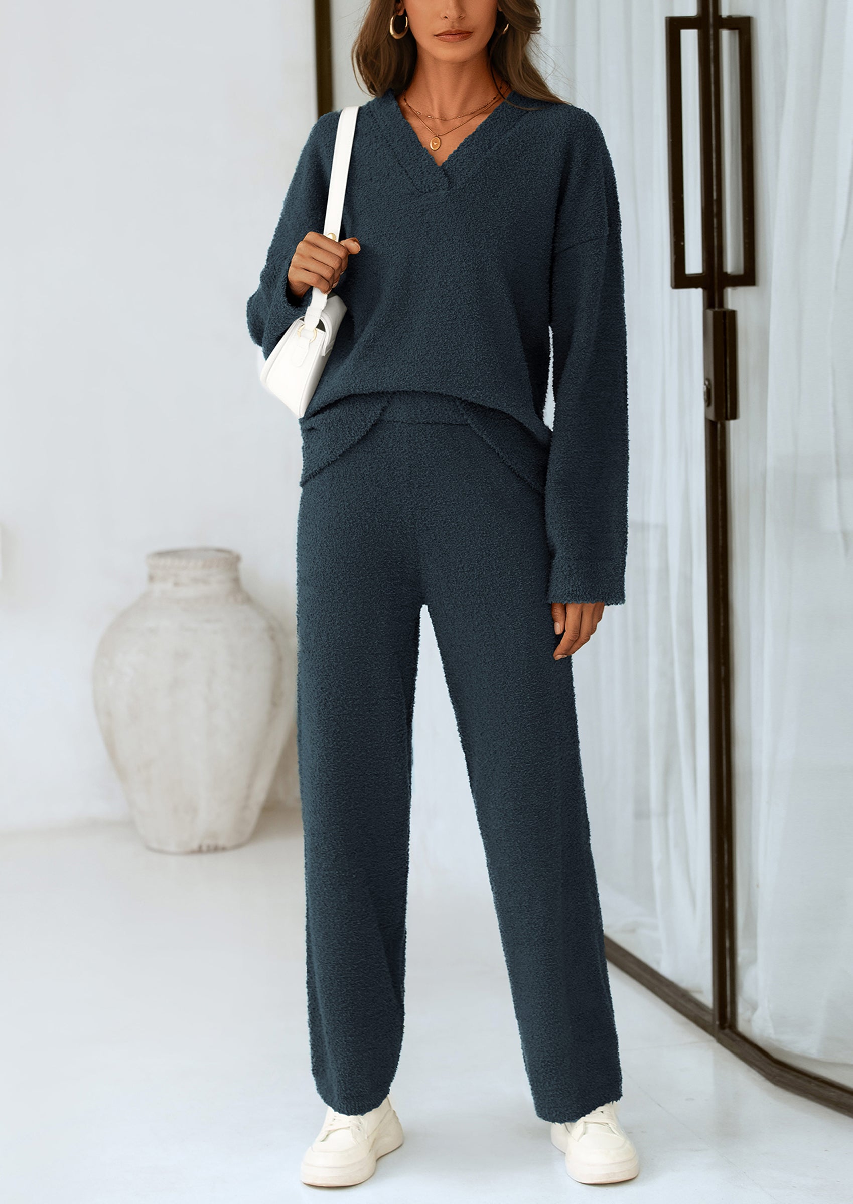 Lounge Sets for Women Two Piece Sweaters Pajama Set Fall Fashion Loungewear Outfits Matching Winter Clothes