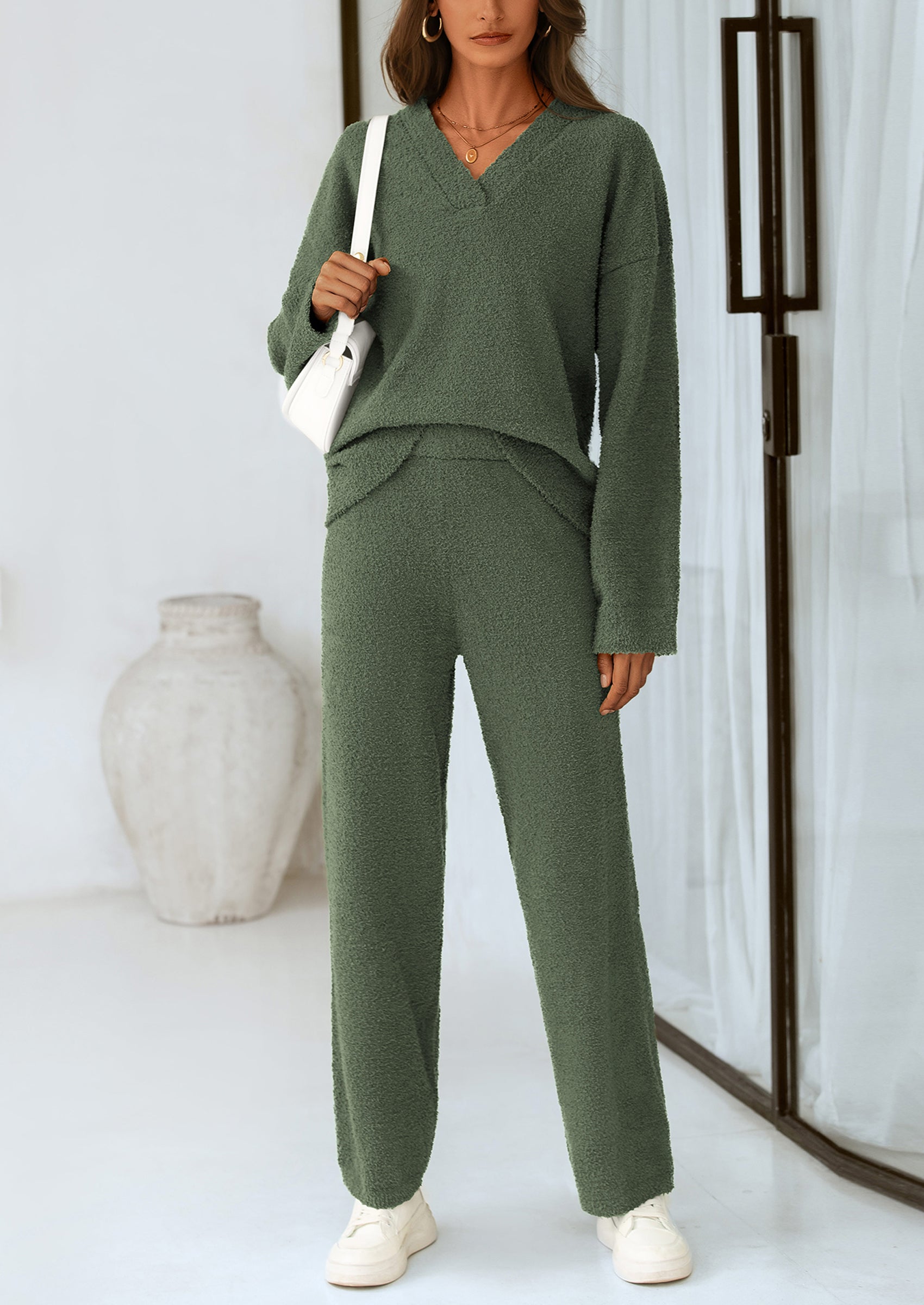 Lounge Sets for Women Two Piece Sweaters Pajama Set Fall Fashion Loungewear Outfits Matching Winter Clothes
