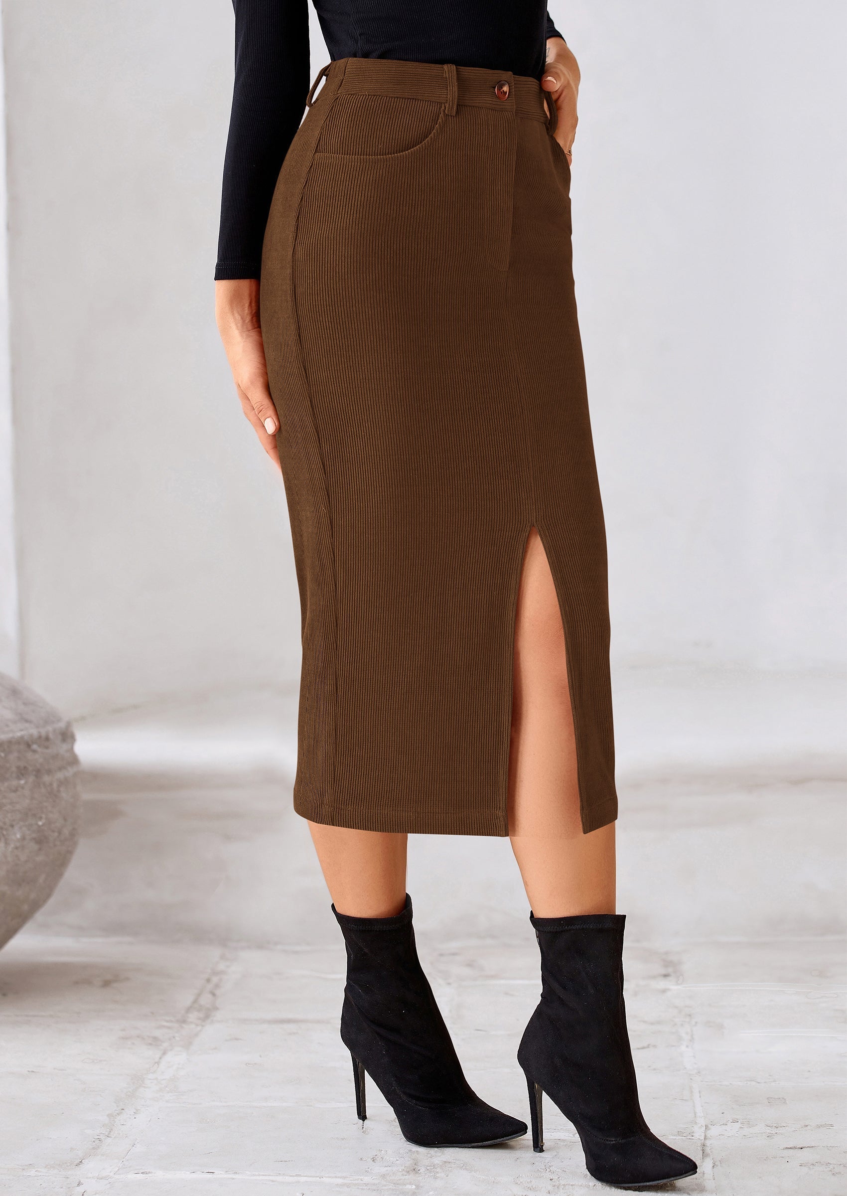 Corduroy Skirt Women Fall Fashion High Waisted Pencil Midi Skirts Business Casual Work Office Winter Outfit