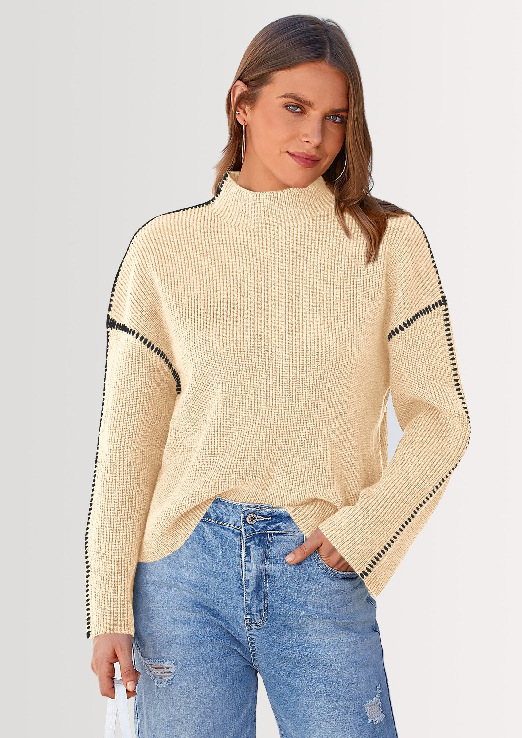 Women's Chunky Knit Sweaters Fall Long Sleeve Mock Neck Oversized Pullover Tops Winter Fashion Clothes