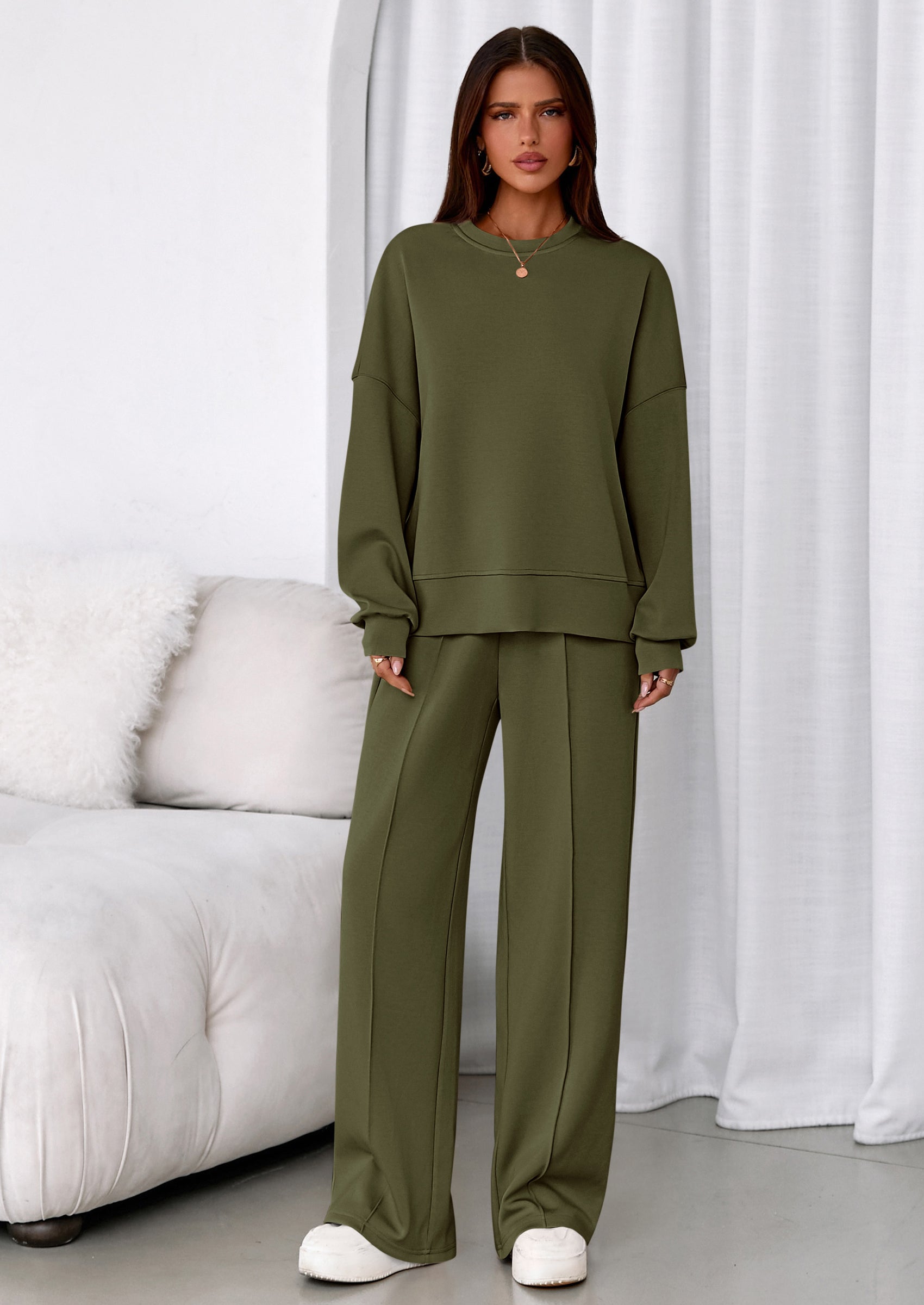 2 Piece Sets For Women Fall Trendy Long Sleeve Sweatshirt Wide Leg Pants Loungewear Set Matching Sweatsuit
