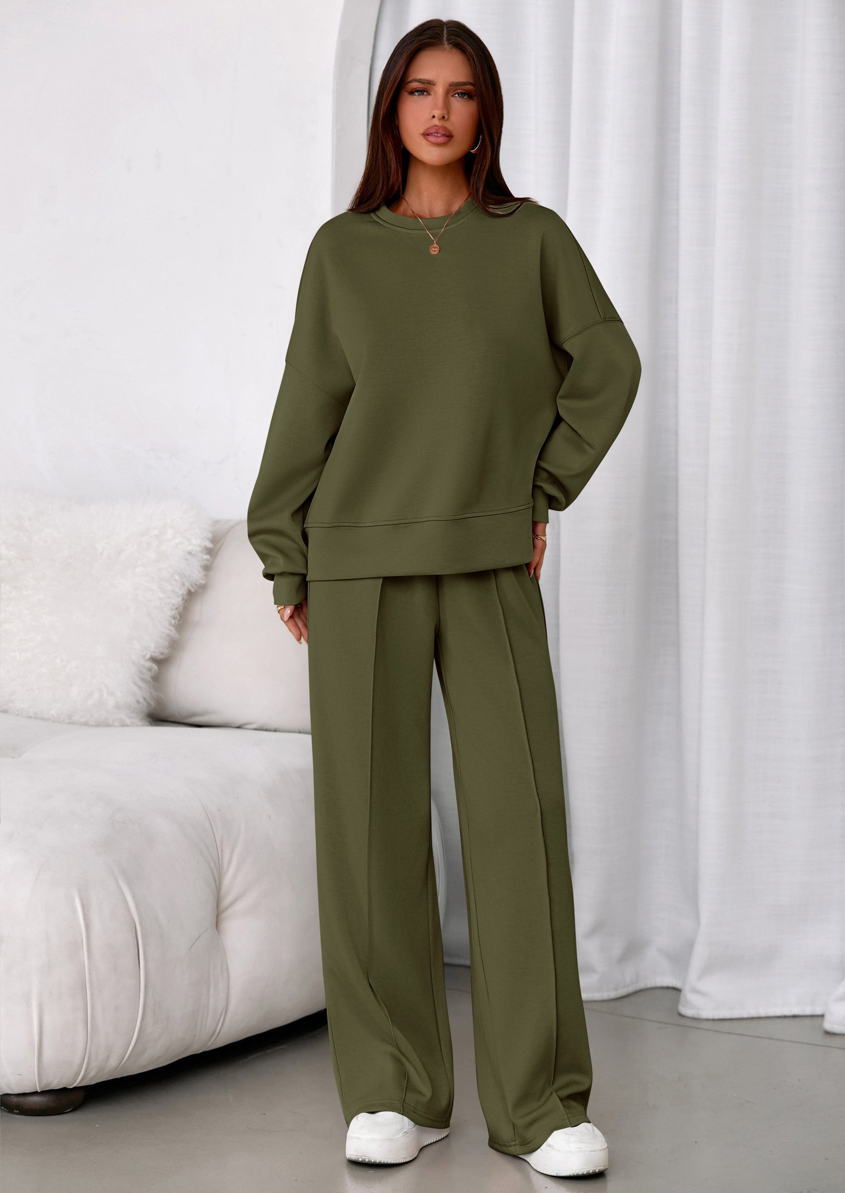 2 Piece Sets For Women Fall Trendy Long Sleeve Sweatshirt Wide Leg Pants Loungewear Set Matching Sweatsuit