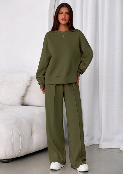 2 Piece Sets For Women Fall Trendy Long Sleeve Sweatshirt Wide Leg Pants Loungewear Set Matching Sweatsuit