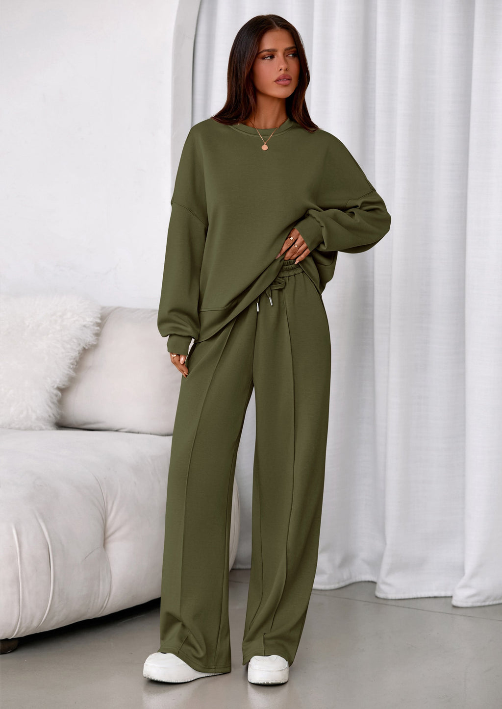 2 Piece Sets For Women Fall Trendy Long Sleeve Sweatshirt Wide Leg Pants Loungewear Set Matching Sweatsuit