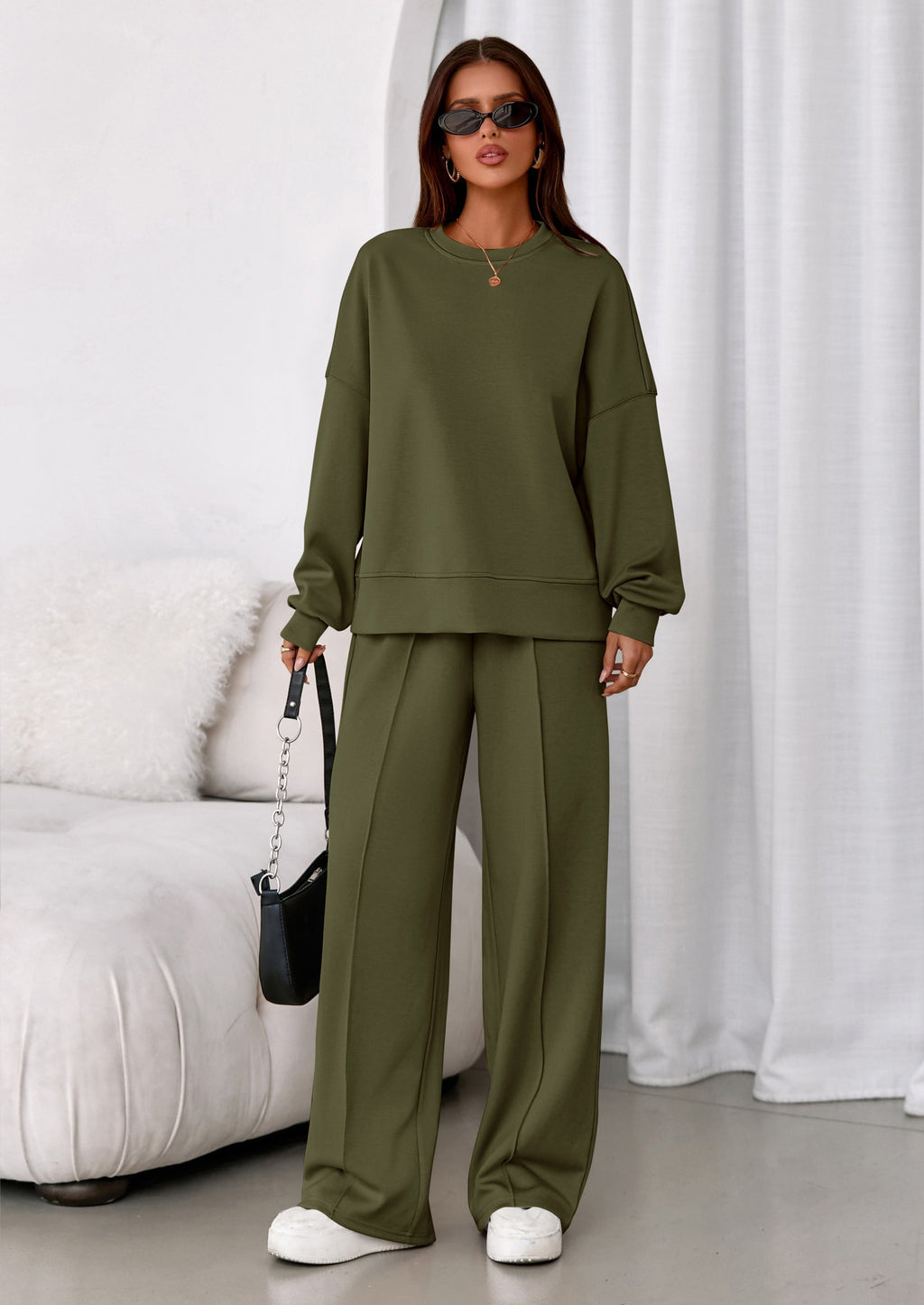 2 Piece Sets For Women Fall Trendy Long Sleeve Sweatshirt Wide Leg Pants Loungewear Set Matching Sweatsuit