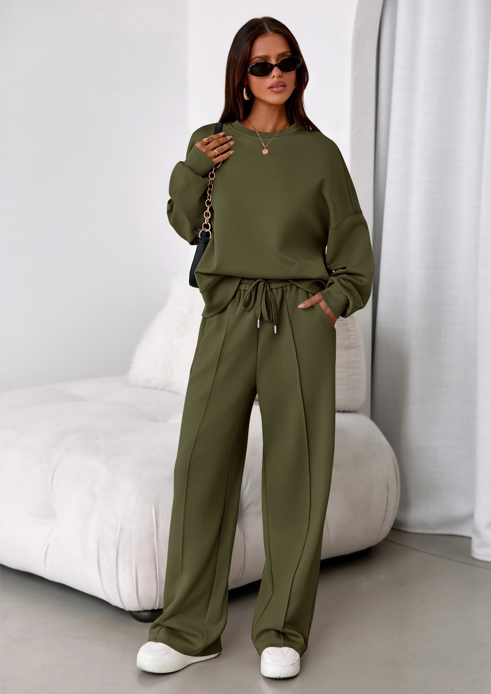 2 Piece Sets For Women Fall Trendy Long Sleeve Sweatshirt Wide Leg Pants Loungewear Set Matching Sweatsuit