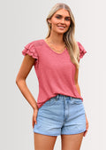 Summer Tops for Women Spring Trendy Fashion Clothes Casual Ruffle V Neck Short Sleeve Shirts Blouses
